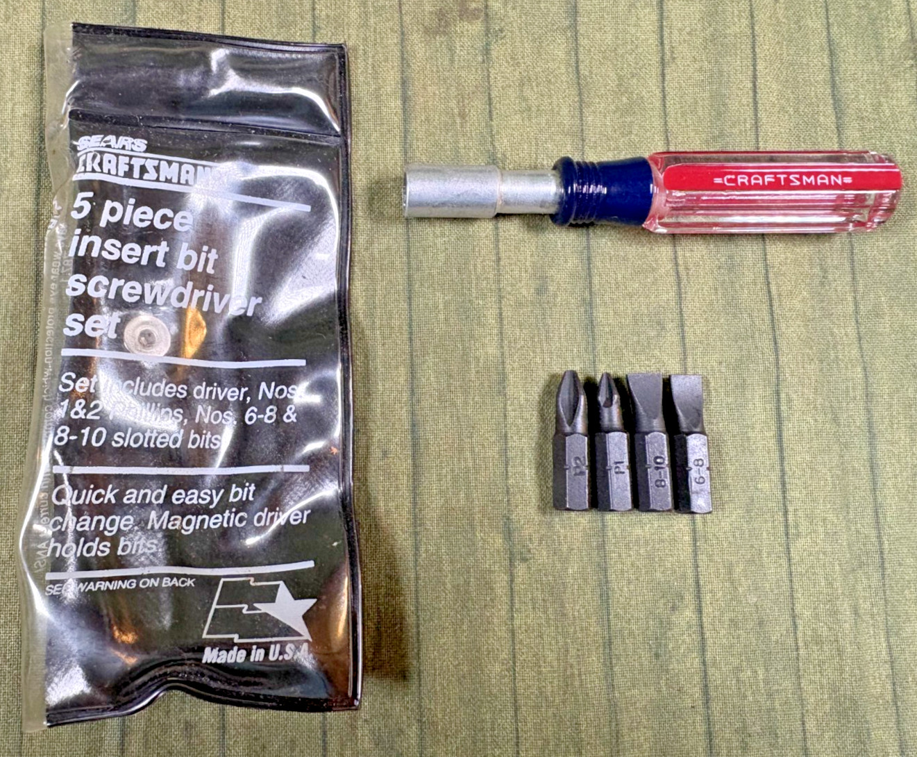 Vintage Sears Craftsman 5 Pc. Insert Bit Screwdriver Set Magnetic Made in U.S.A.