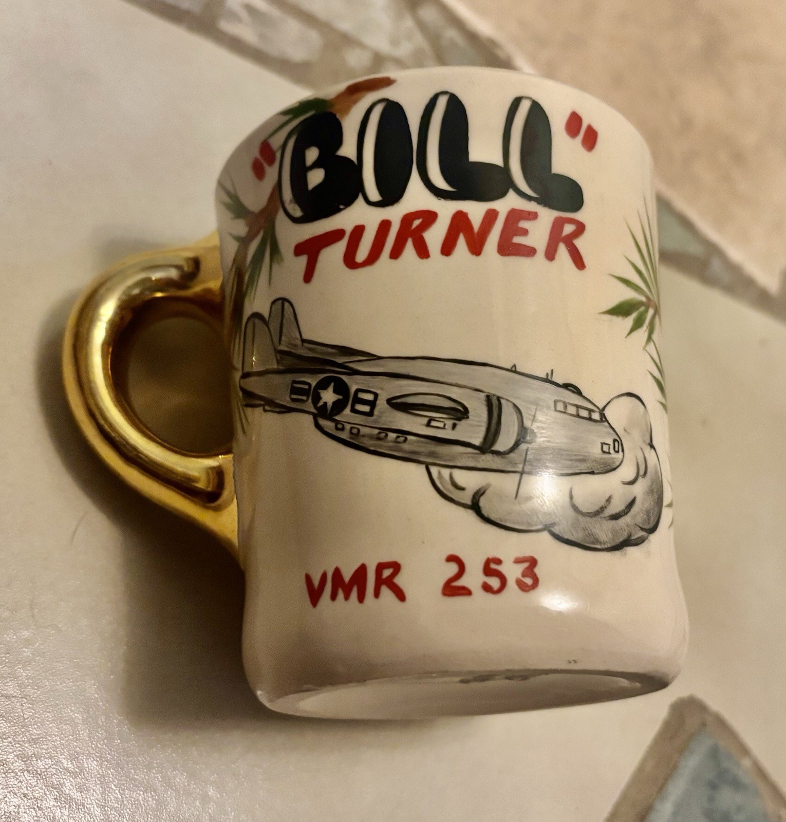 RARE Bill Turner VMR 253 John Wayne Aviation  POTTERS WHEEL Mug Marine