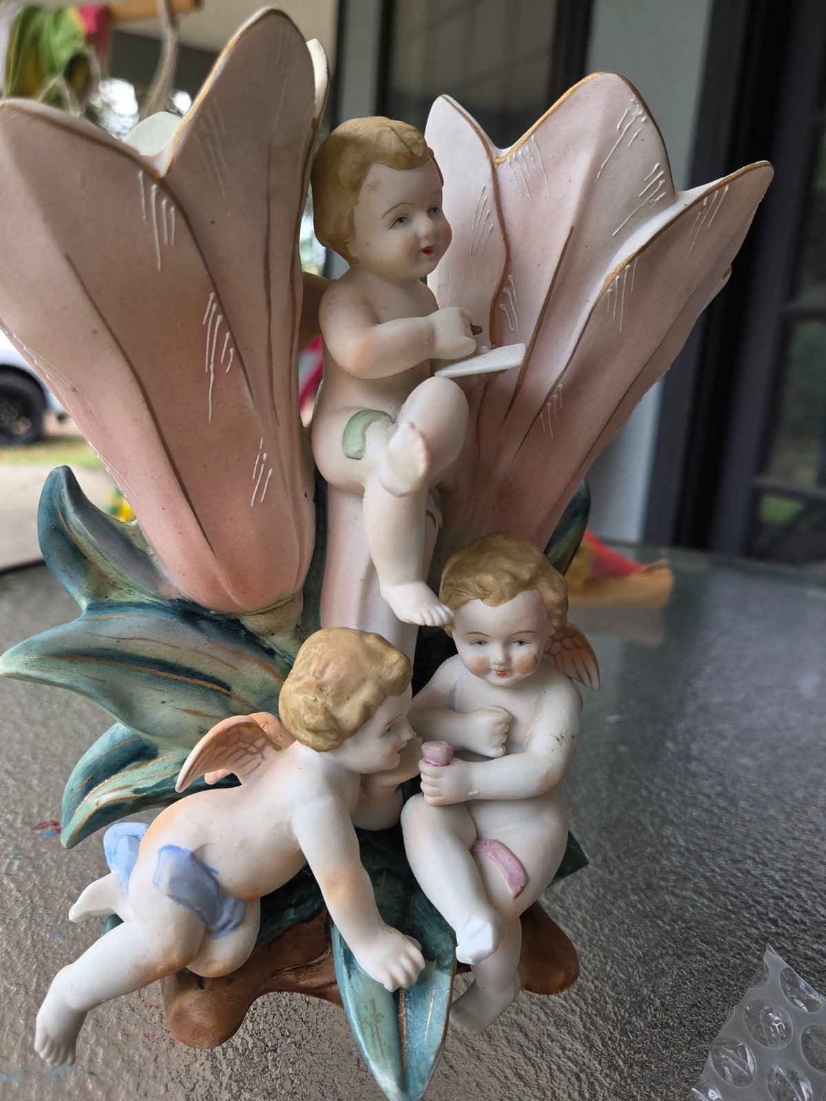MCM Ardalt Occupied Japan Ceramic Angels & Tulips, Restore Piece, Missing Toe, h