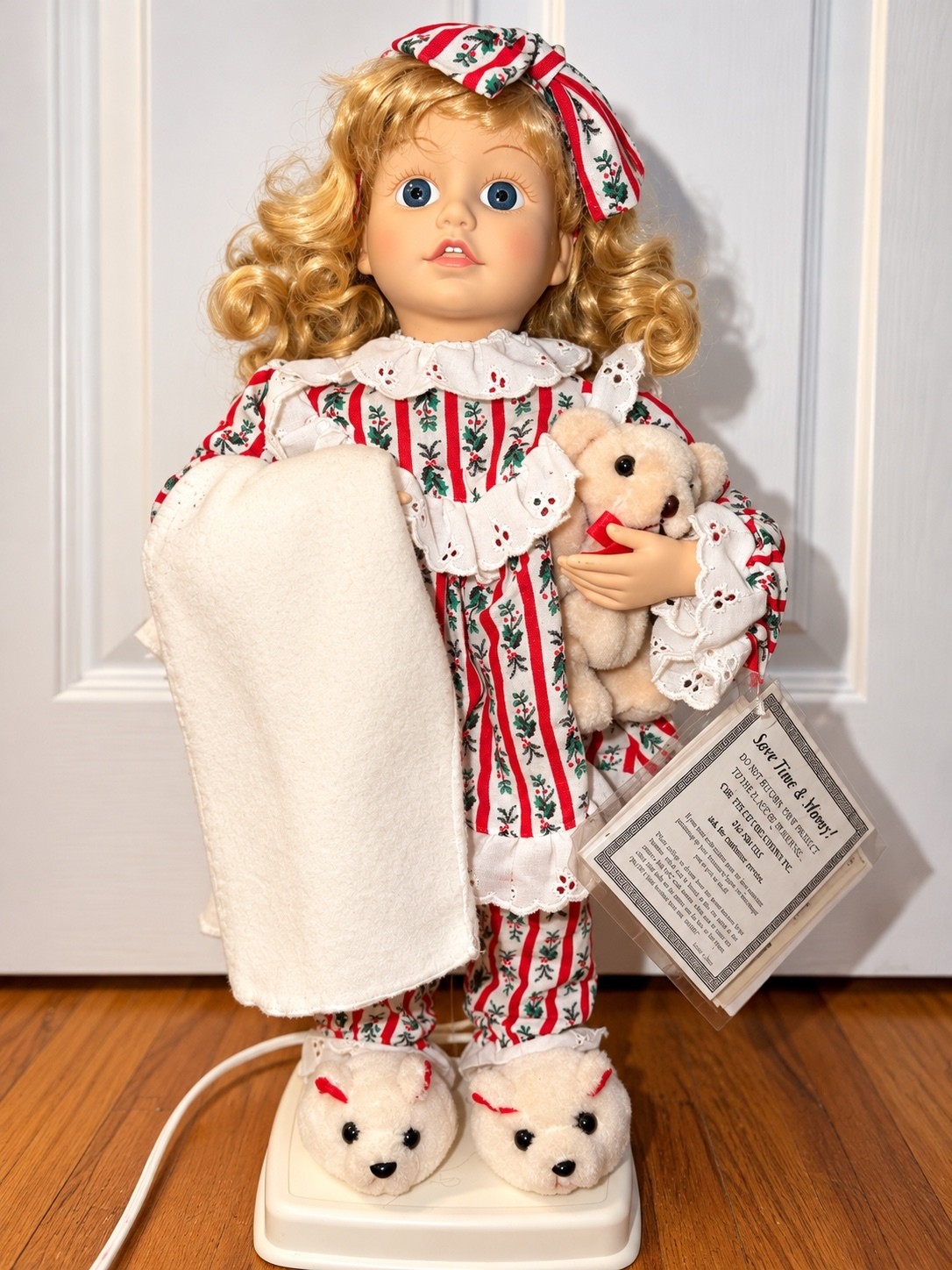 Vintage Telco Motionette Animated Christmas Girl Doll Teddy Bear WORKS