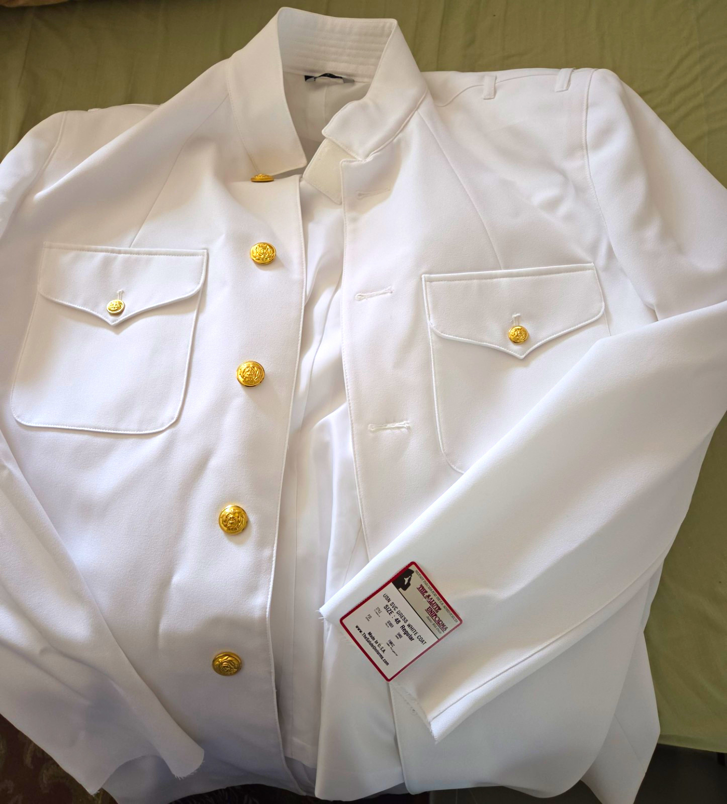 US Navy White Dress Uniform Jacket w/ Gold Buttons & Pockets
