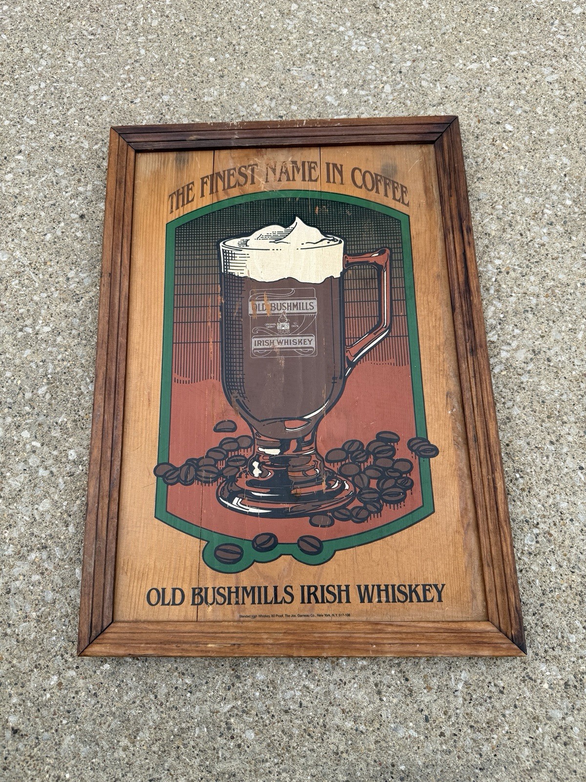 Old Bushmills Irish Coffee Whiskey Vtg Wood Plaque Bar Pub Sign Man Cave Decor