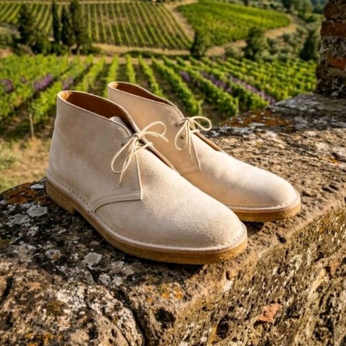 Dries Van Noten Luxe Italian Cream Suede Lace-Up Chukka Boots US 10.5 / EU 43.5