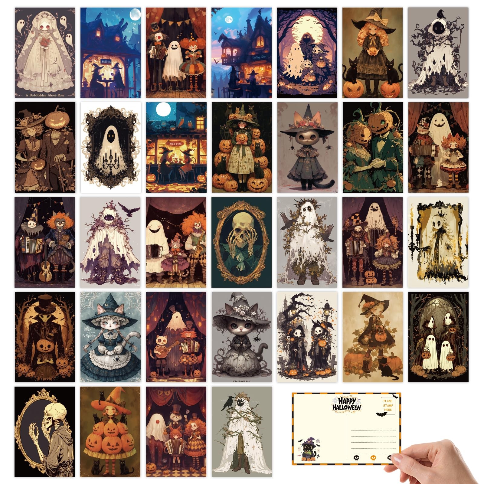 Tlenpo 32 Pcs Vintage Halloween 4 inches x 6 inches, Skull Tlenpo 32 Pcs Vintage Halloween 4 inches x 6 inches, Skull