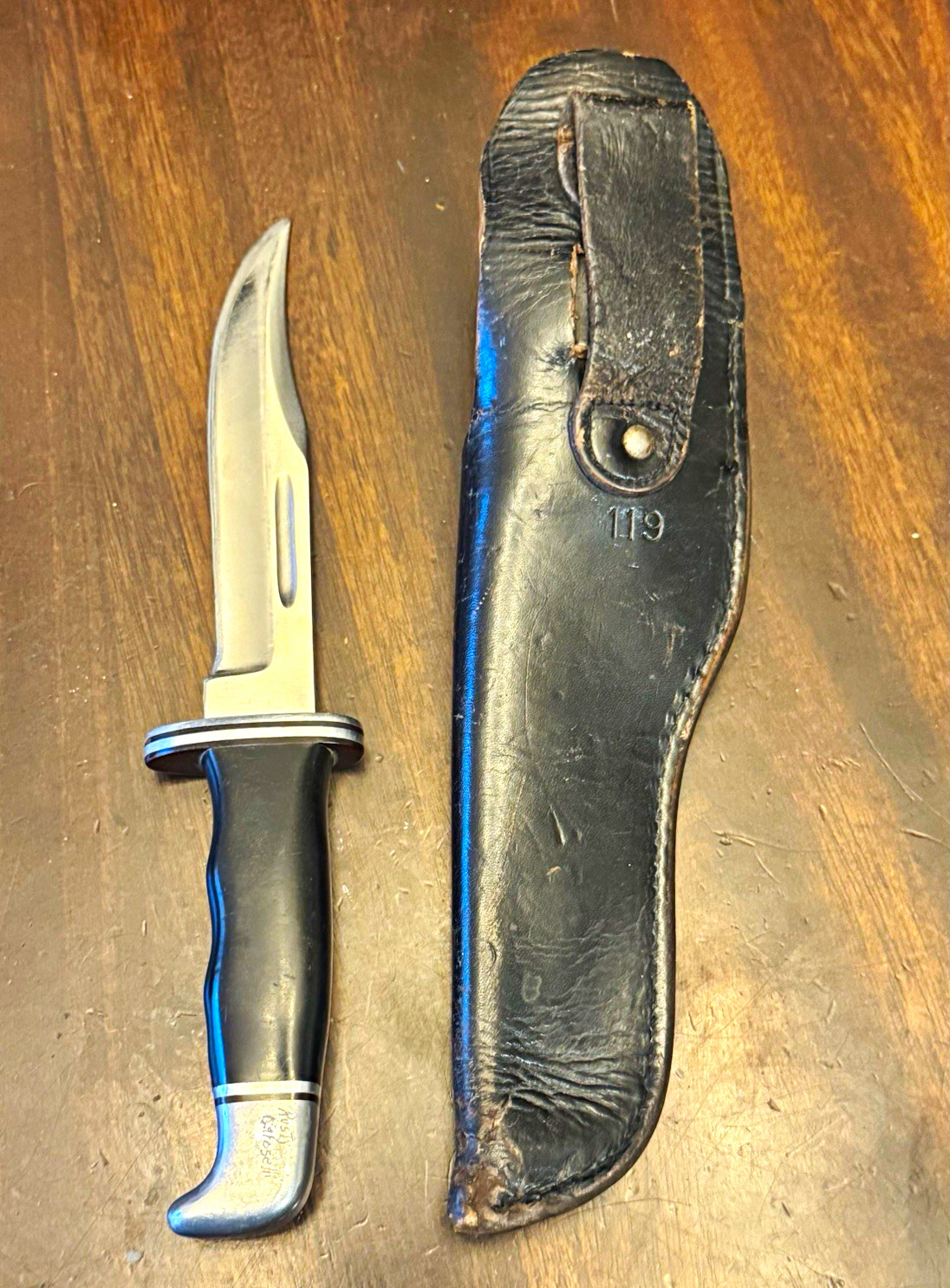 VINTAGE 1972 INVERTED STAMP BUCK MODEL 119 SPECIAL FIXEDBLADE HUNTING Org Sheath