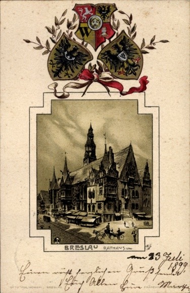 Embossed mat coat of arms litho Wrocław Wroclaw Silesia, City Hall - 11288203