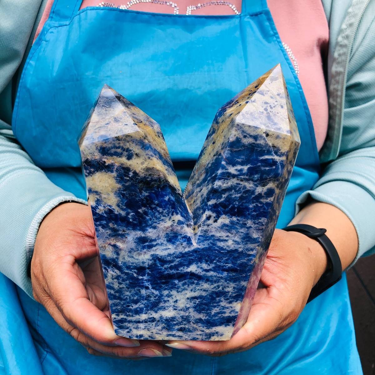 2 pieces 5.5LB Natural Blue Vein Stone Crystal Multi Pointed Pillar Heals 2240
