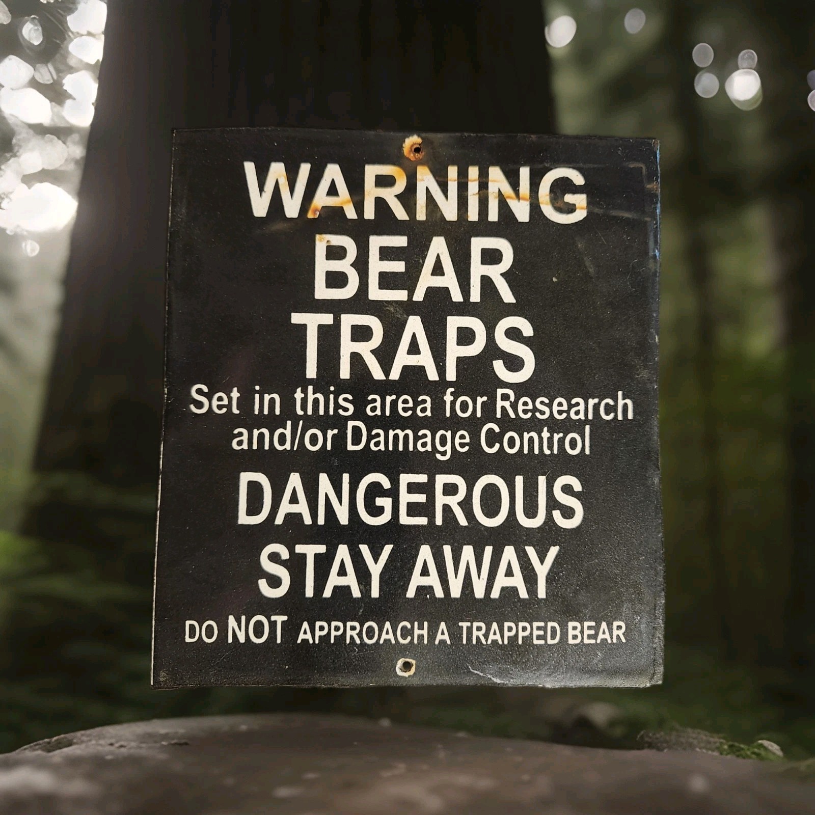 Vintage Porcelain Bear Trap Sign US Forestry Service Wildlife Refuge USA Gas Oil