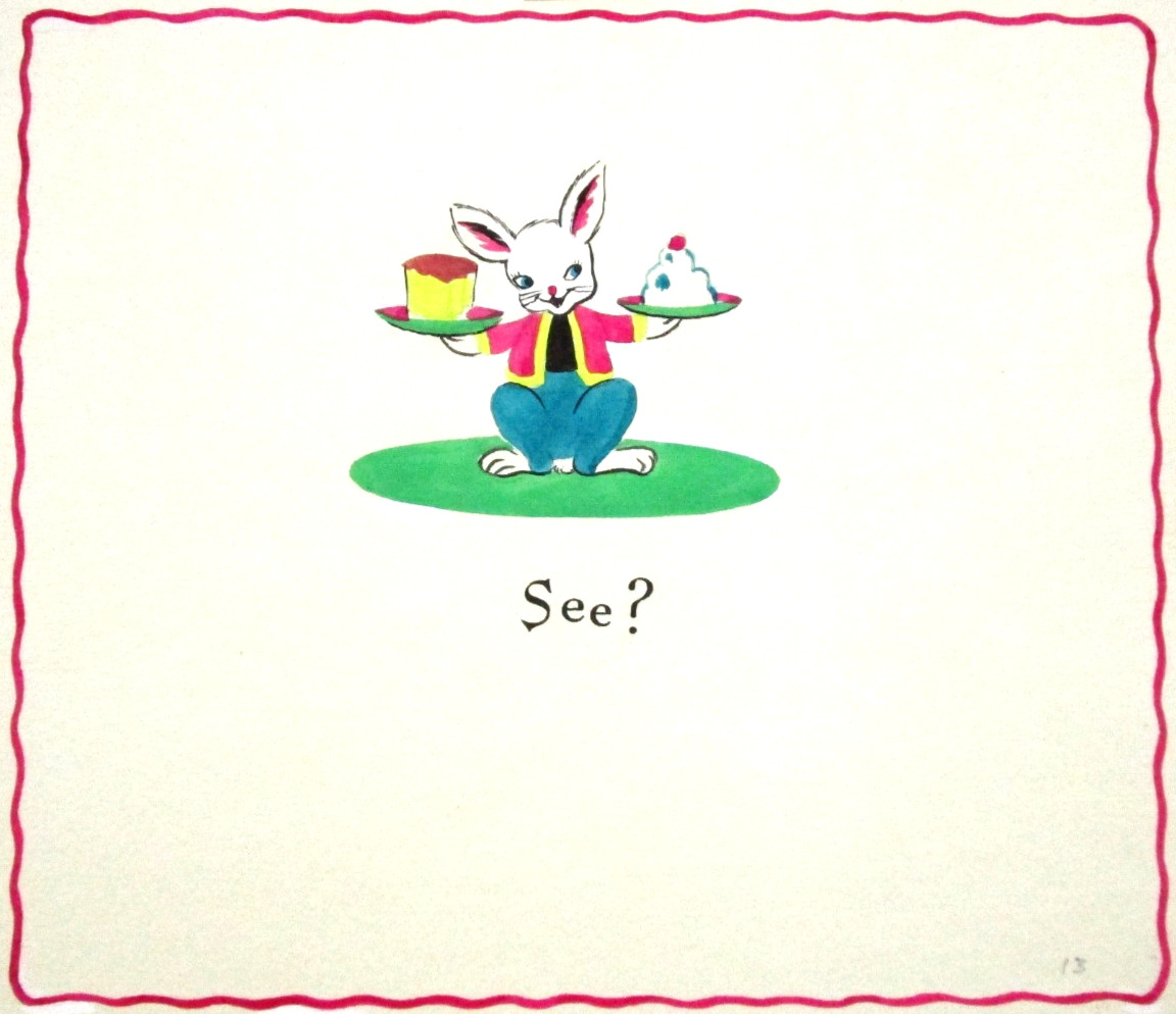 1972 PETER RABBIT CIRCUS DOLLIE TINGLE ORIGINAL drawing art BOOK PAINTING cake