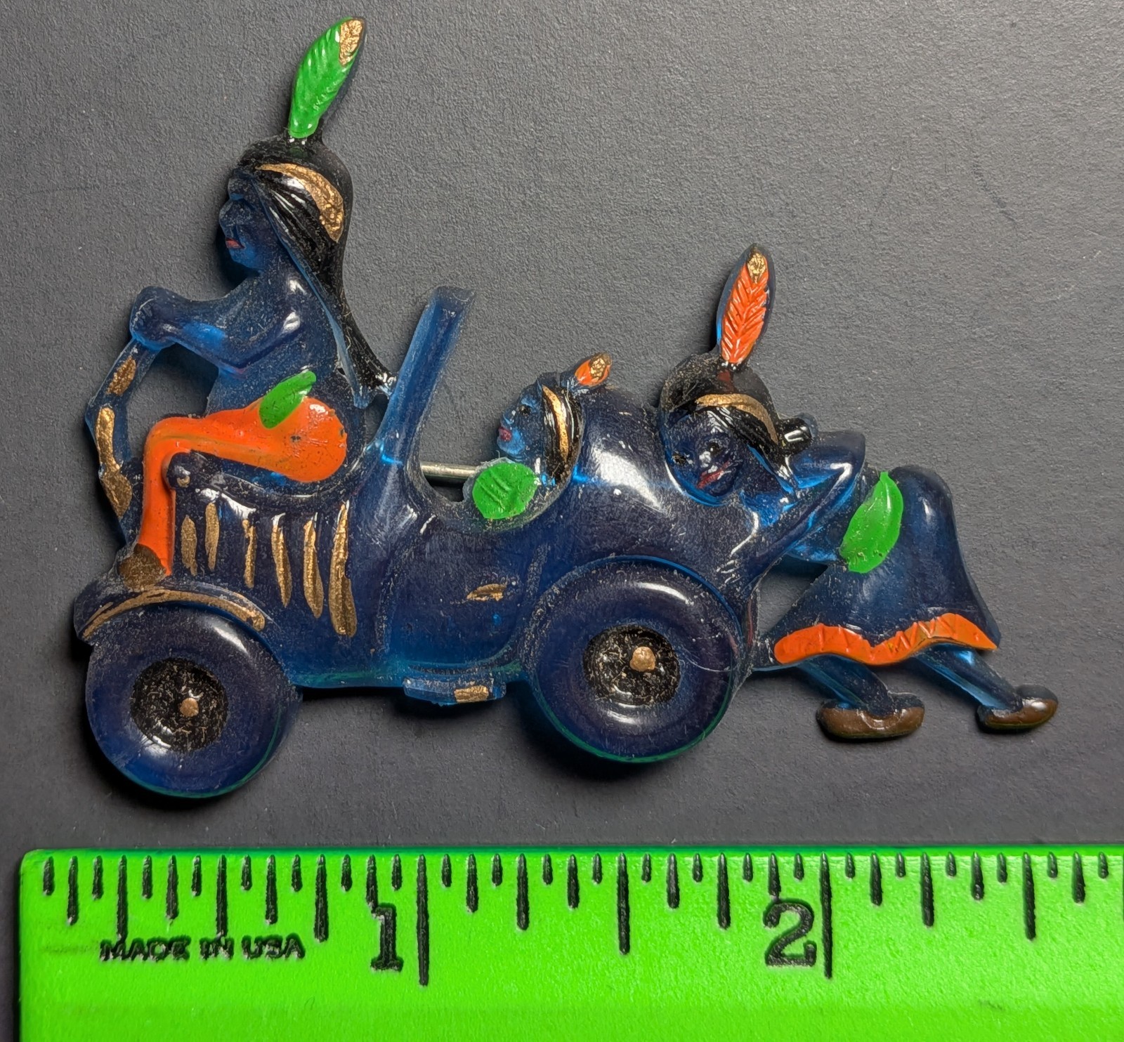 Vintage 1930s/40s Native American Indian Woman Car Plastic Pinback Pin Vintage 1930s/40s Native American Indian Woman Car Plastic Pinback Pin