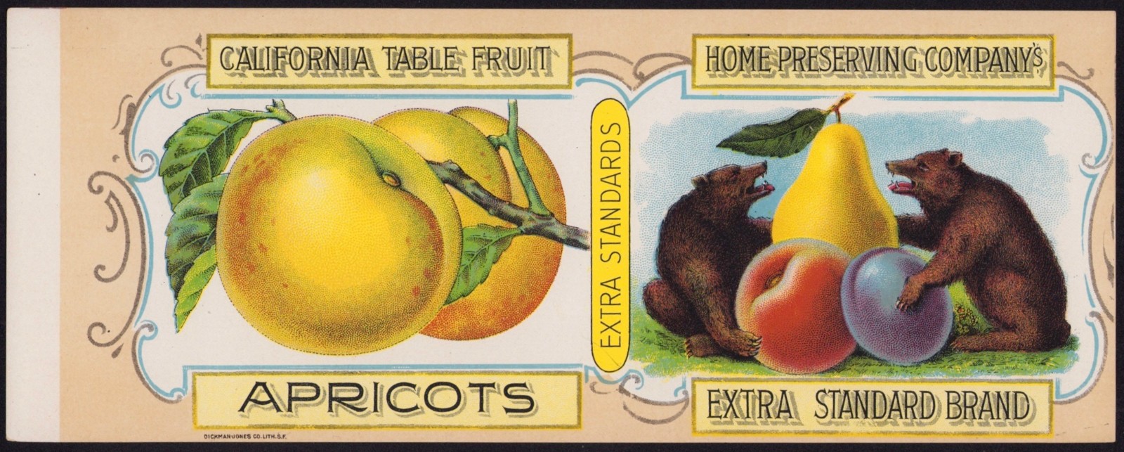 CALIFORNIA TABLE FRUIT-APRICOTS Home Preserving antique can label 1890s San Jose