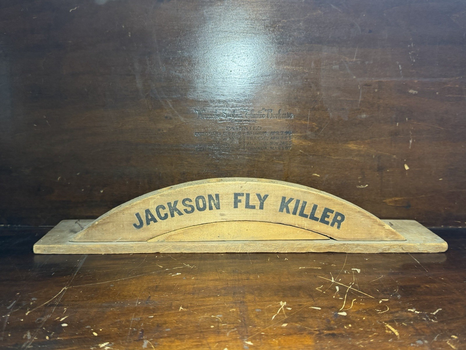 ANTIQUE JACKSON FLY KILLER Wooden Fly Swatter Holder Rack Primitive Americana