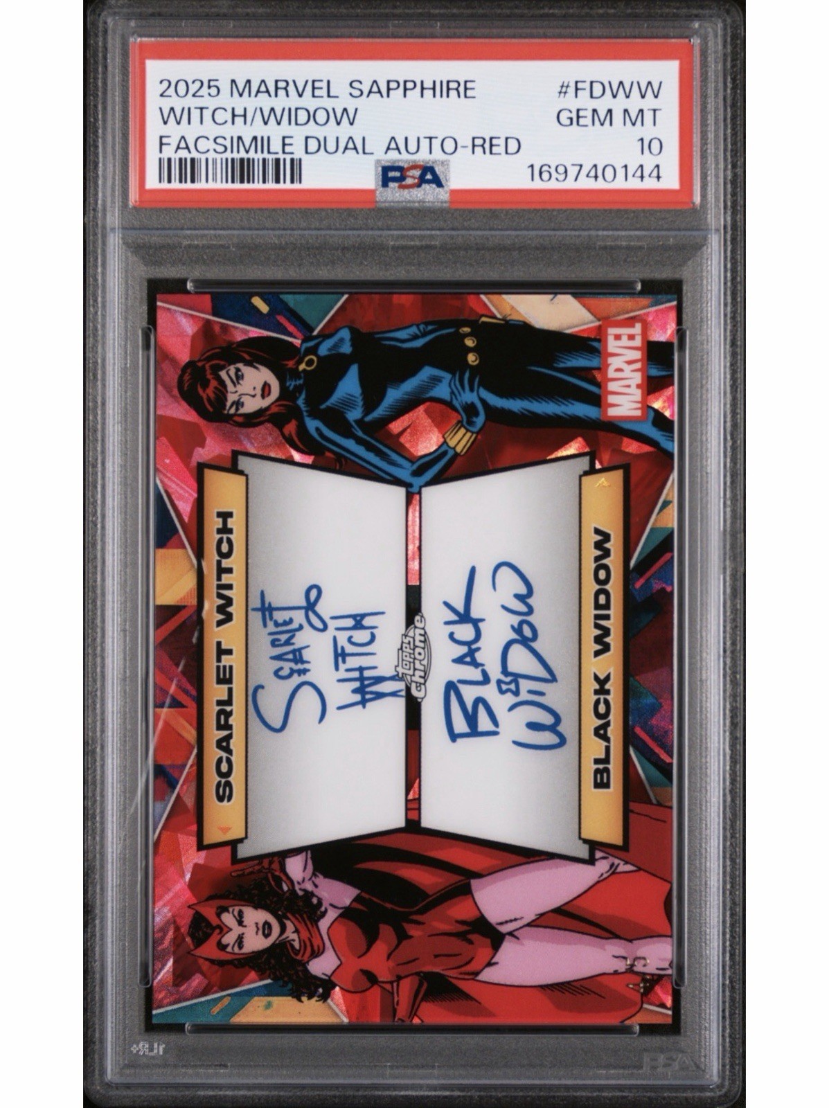 2025 Topps Chrome Sapphire WITCH/WIDOW FCSML DUAL AUTO /5 Red #FDWW PSA 10