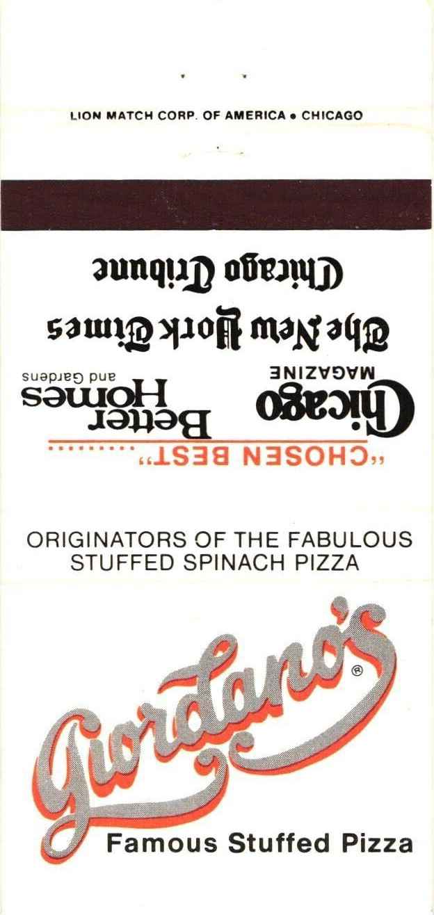Giordano\'s Famous Stuffed Pizza Chicago IL Vintage Matchbook Cover 1970s-80s