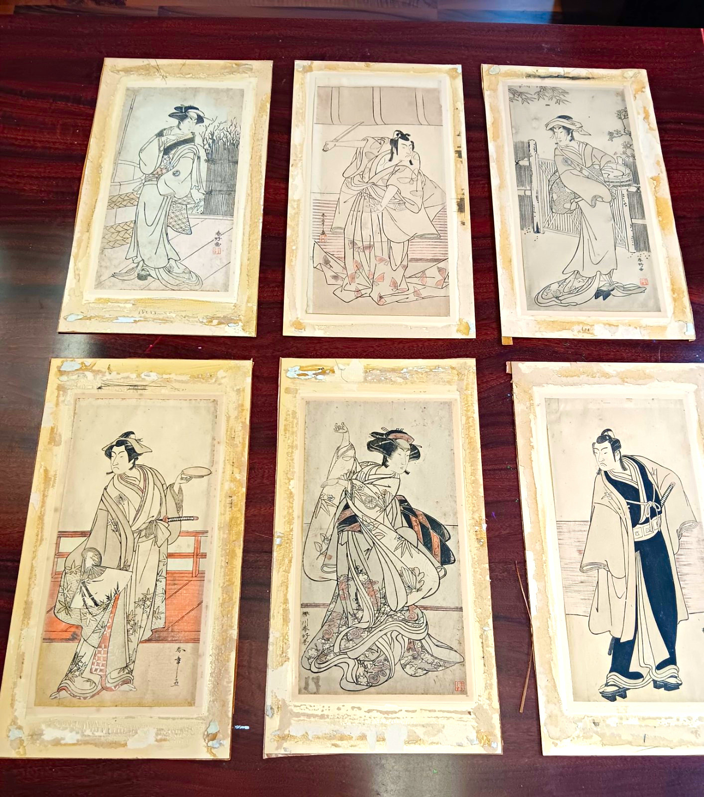 Lot Of 6 Japanese Kabuki Actor Woodblock Prints
