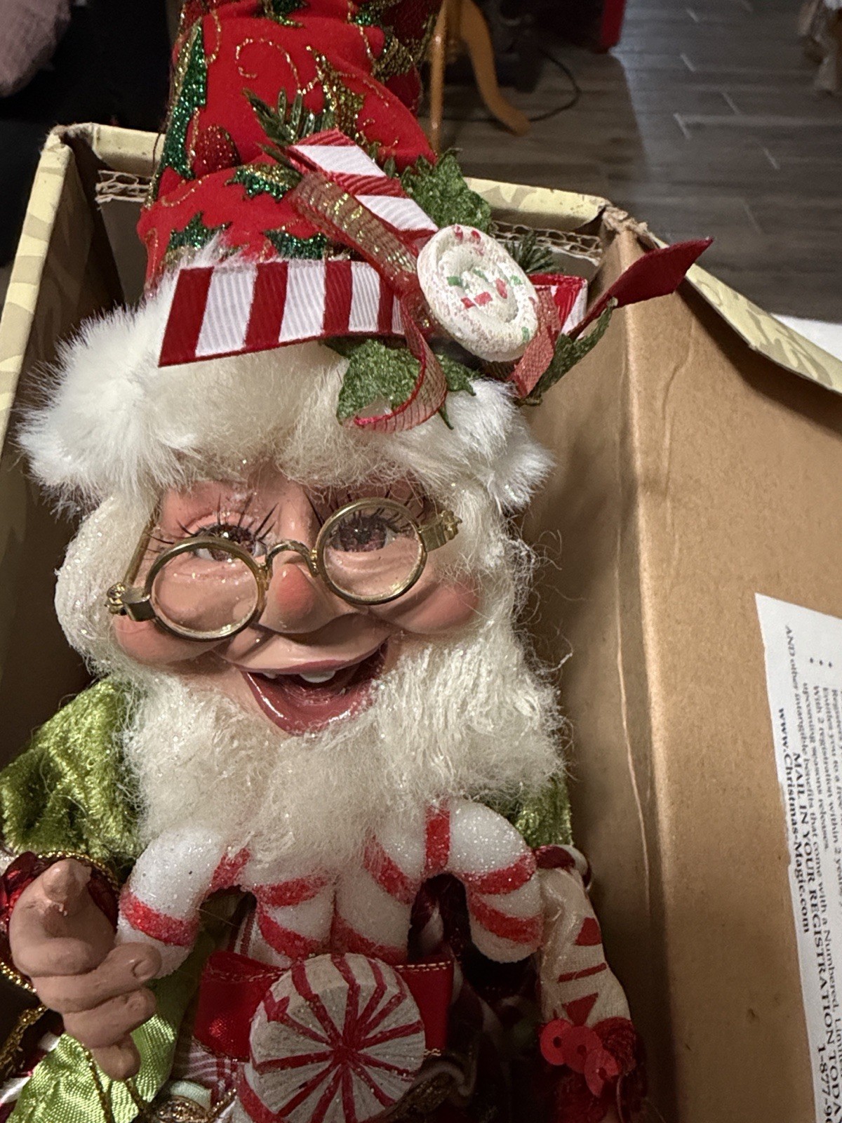 Mark Robert’s Candy Cane Elf Figurine Christmas Ornament 