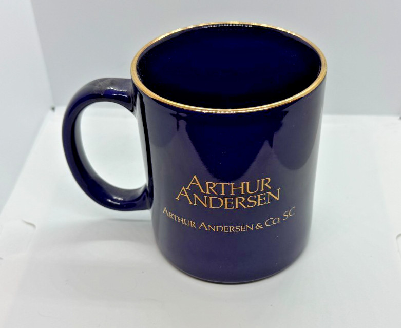 Vintage Arthur Andersen & Co SC Blue Gold Trim Coffee Mug Accountant CPA