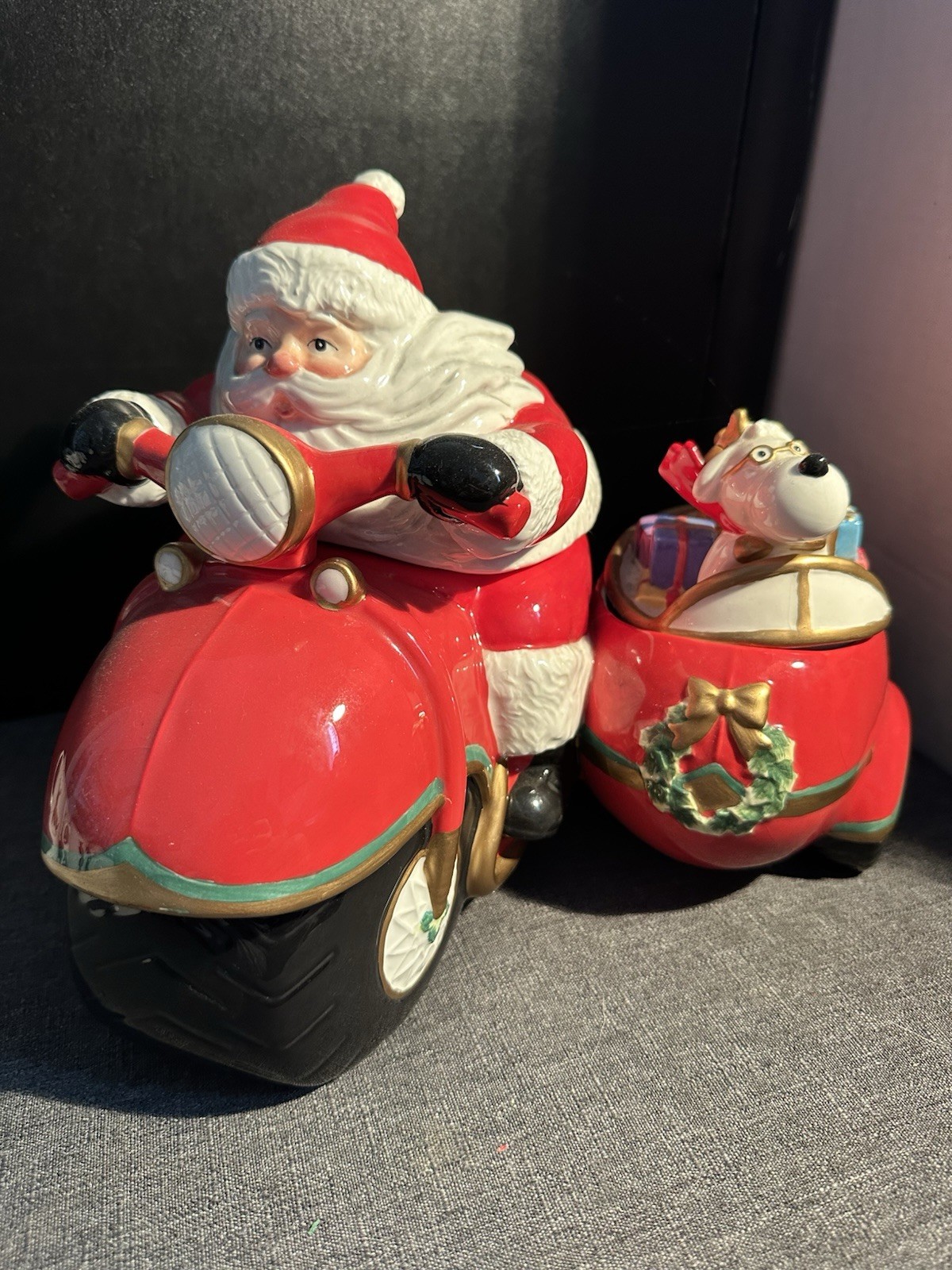 Fitz Floyd Santa Motorcycle Sidecar Christmas Figurine 2005 Some Chips