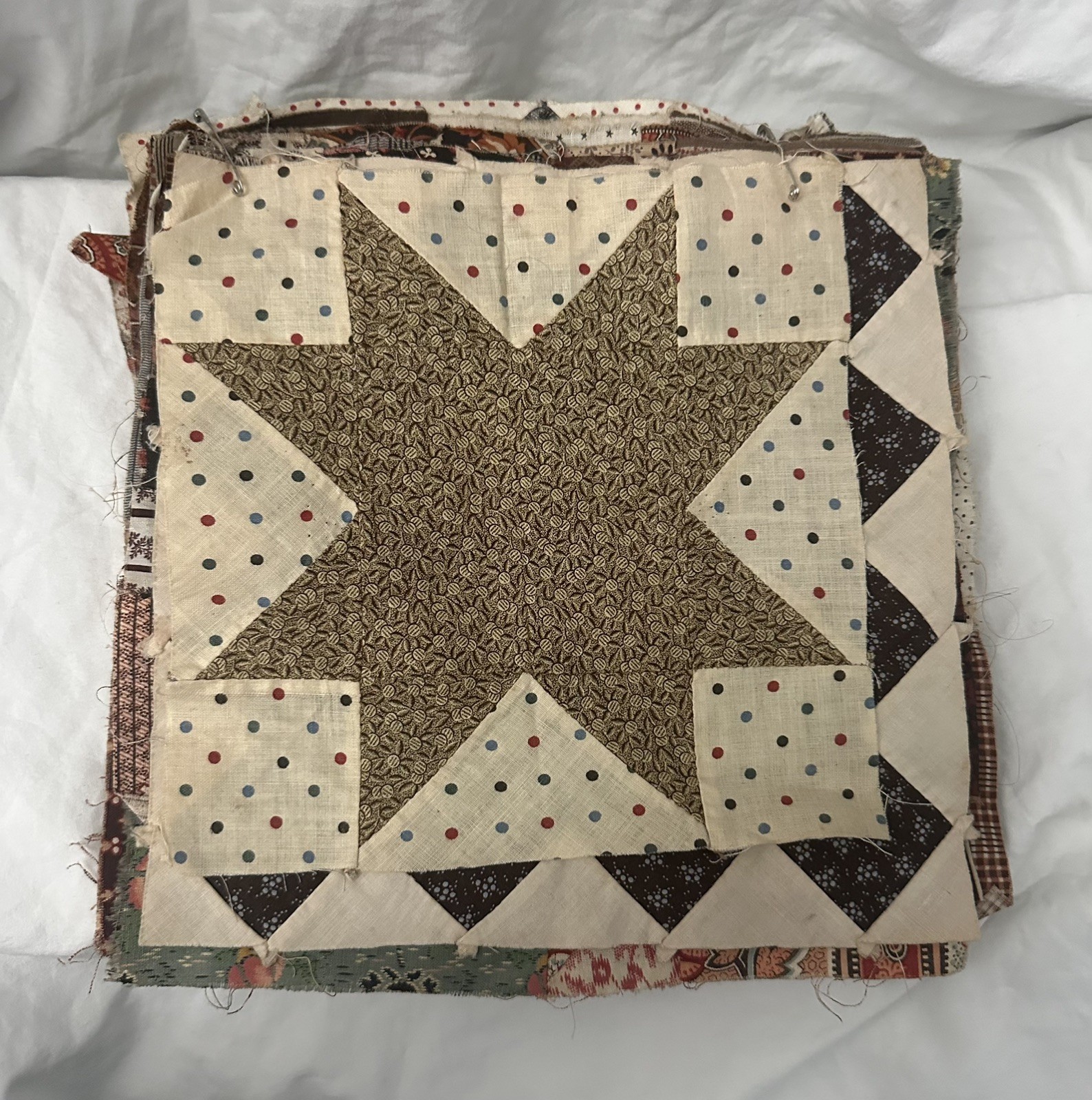 Vintage Hand Sewn Quilt Blocks Sampler Booklet Lot of 14 Checked Calico 9x9