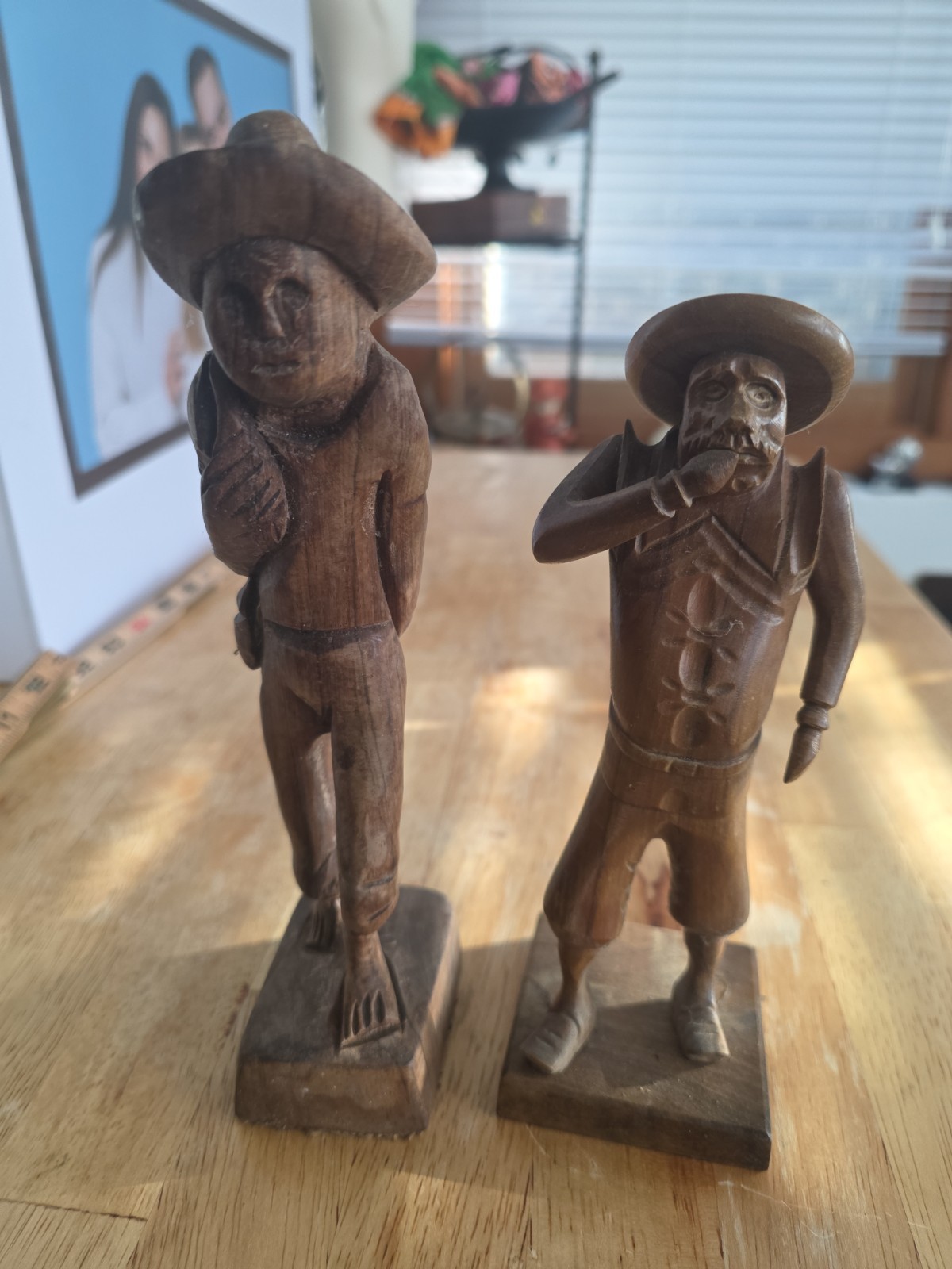 Vintage Two Carved Wooden Folk Art Sculpture of a Man 8.5\