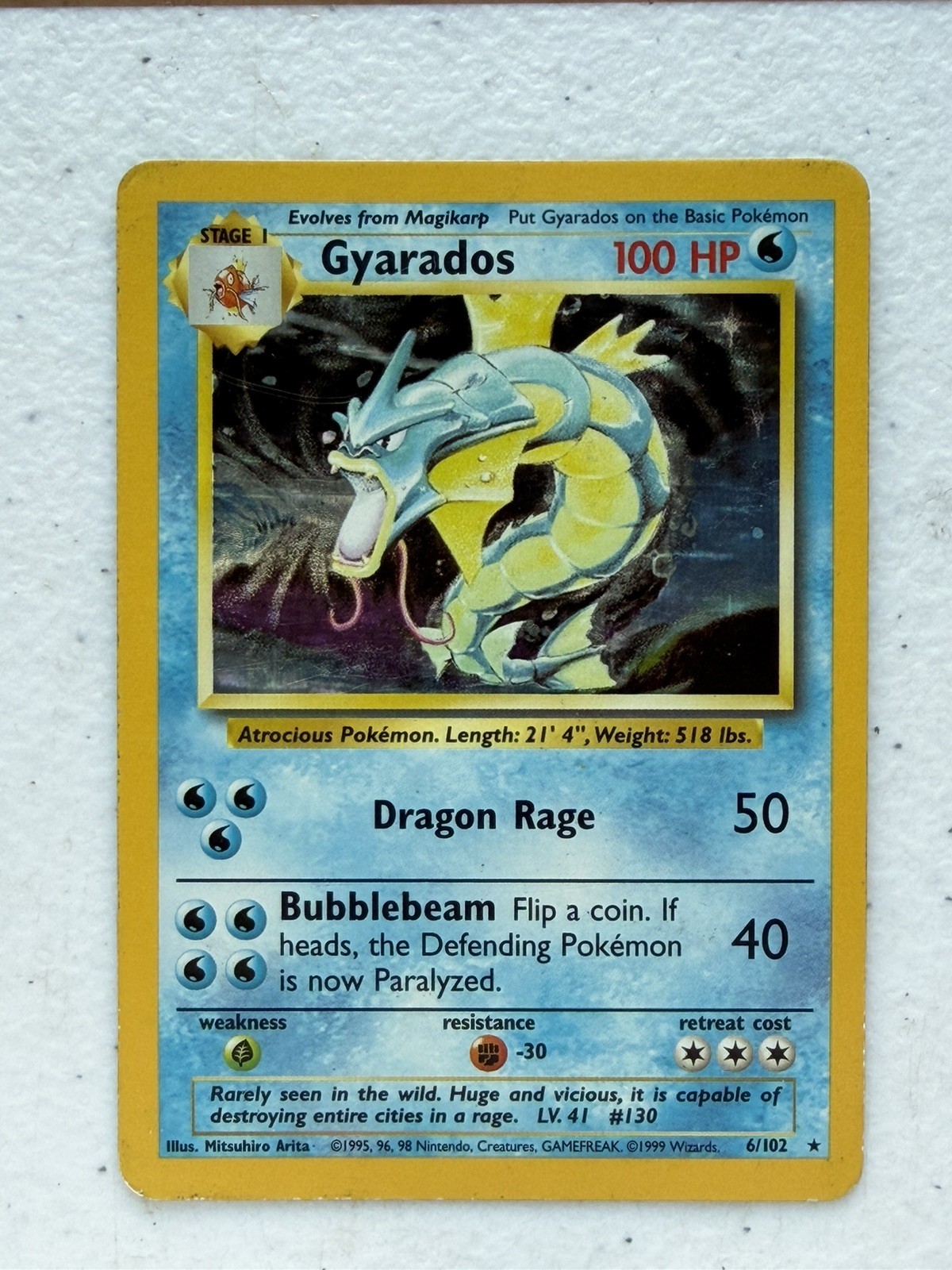 Pokemon TCG Gyarados Holo Rare Card 6/102 WOTC Base Set MP