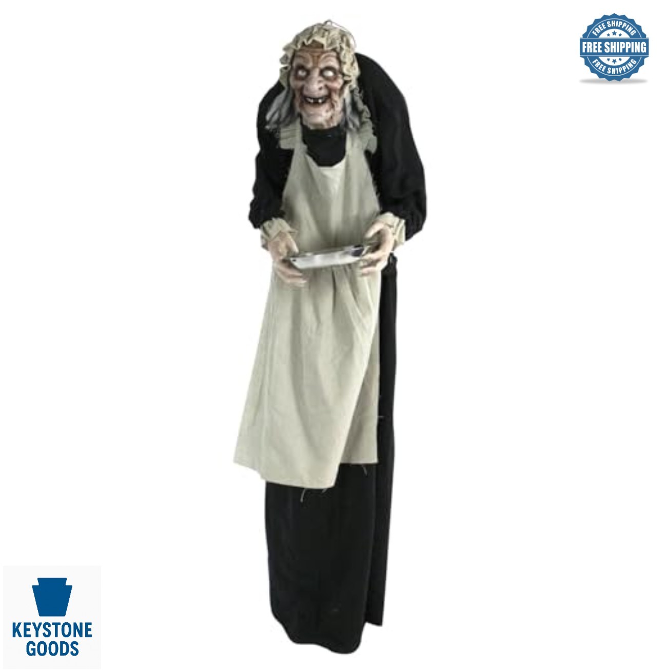 Animatronic 5 Ft Zombie Maid Talking Touch Activated LED Eyes Battery Operated