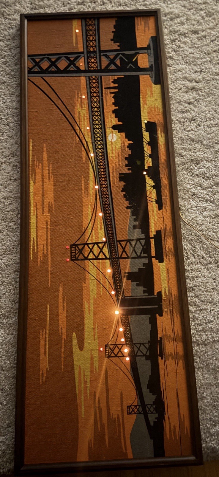 Vintage 1965 Belart Mid Century Lighted Bridge Wall Art Cityscape Skyline 1960s