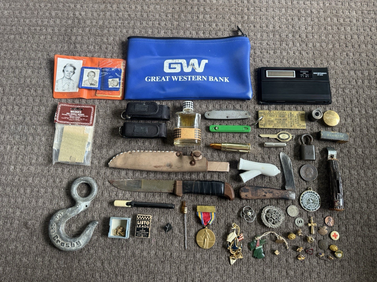 Estate Junk Drawer Lot Vintage Knife Pin Coin Lock Estate Junk Drawer Lot Vintage Knife Pin Coin Lock