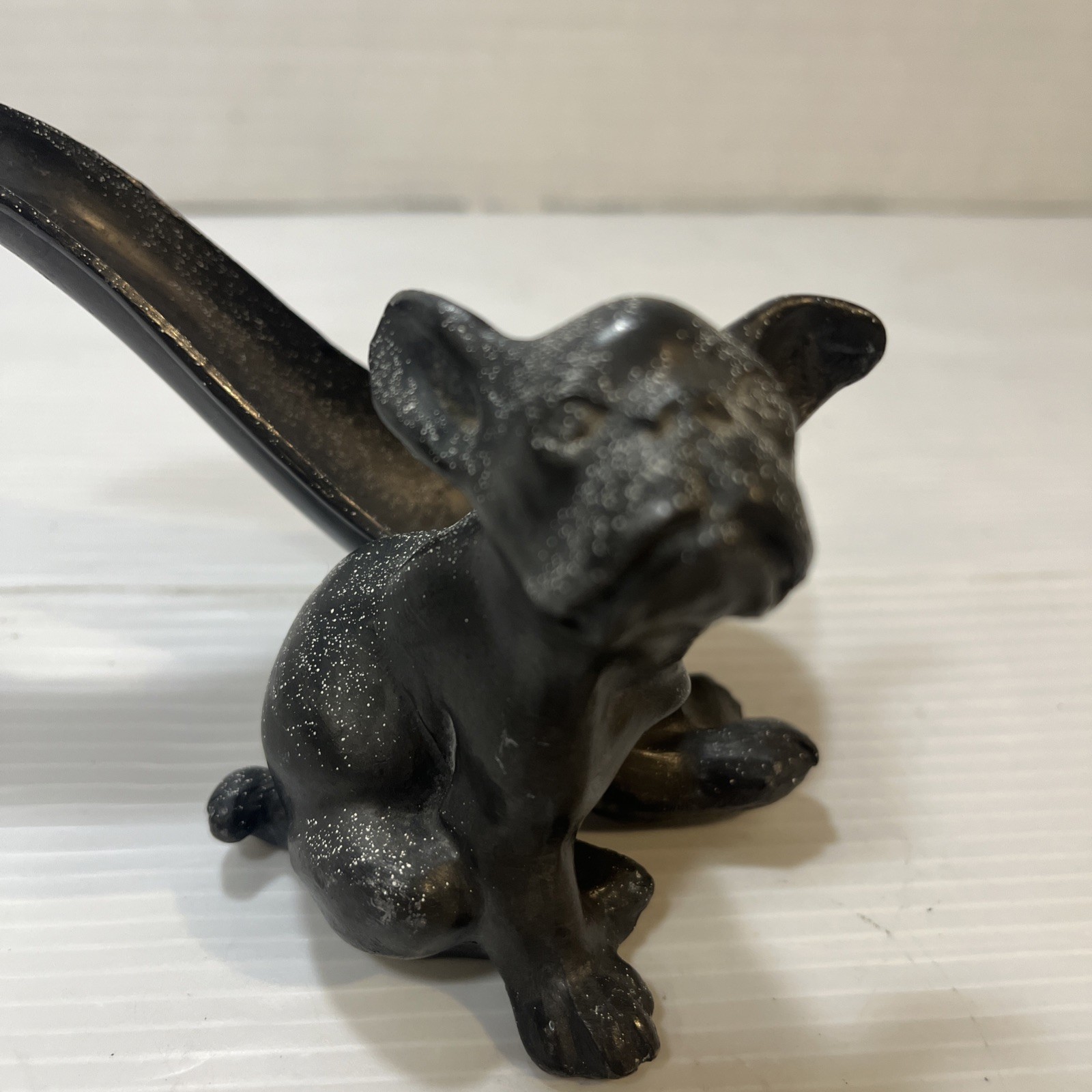Antique French Bulldog Pipe Stand Holder Cast Metal Collectible Grey 3”