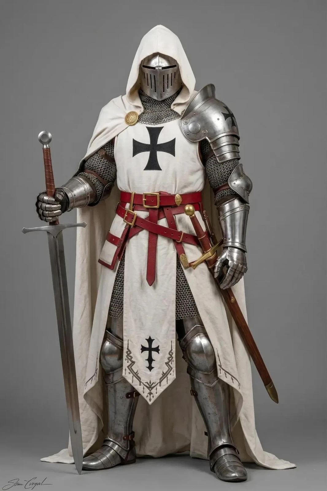 Wearable White Templar Knight Armor – Gothic Crusader Suit with Black Cross