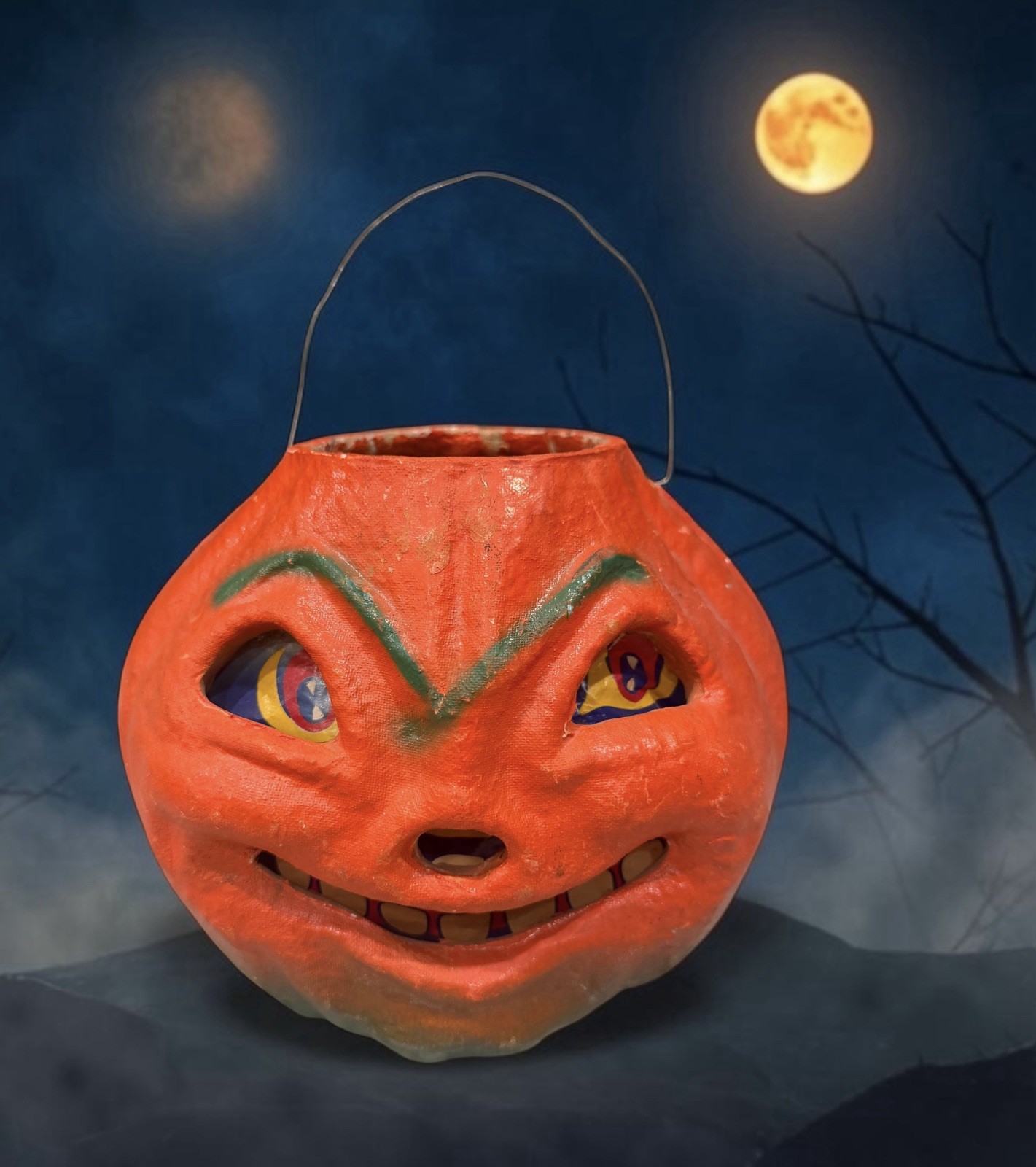 Vtg 1940s Large Paper Mache Halloween Jack O Lantern Excellent Condition