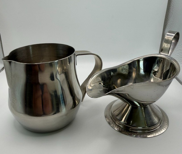 Vintage Mid-Century Modern Stainless Steel Serving Set Cream & Gravy Boat