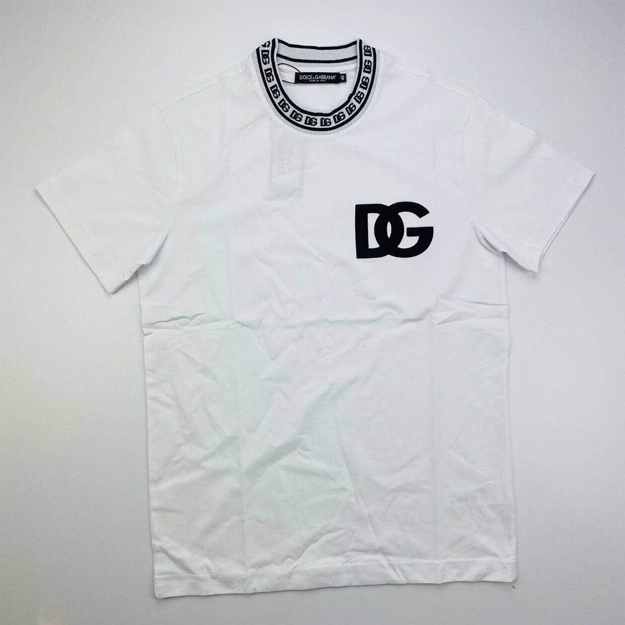Dolce & Gabbana Men Embroidery Neckline Logo T-Shirt Short Sleeves White