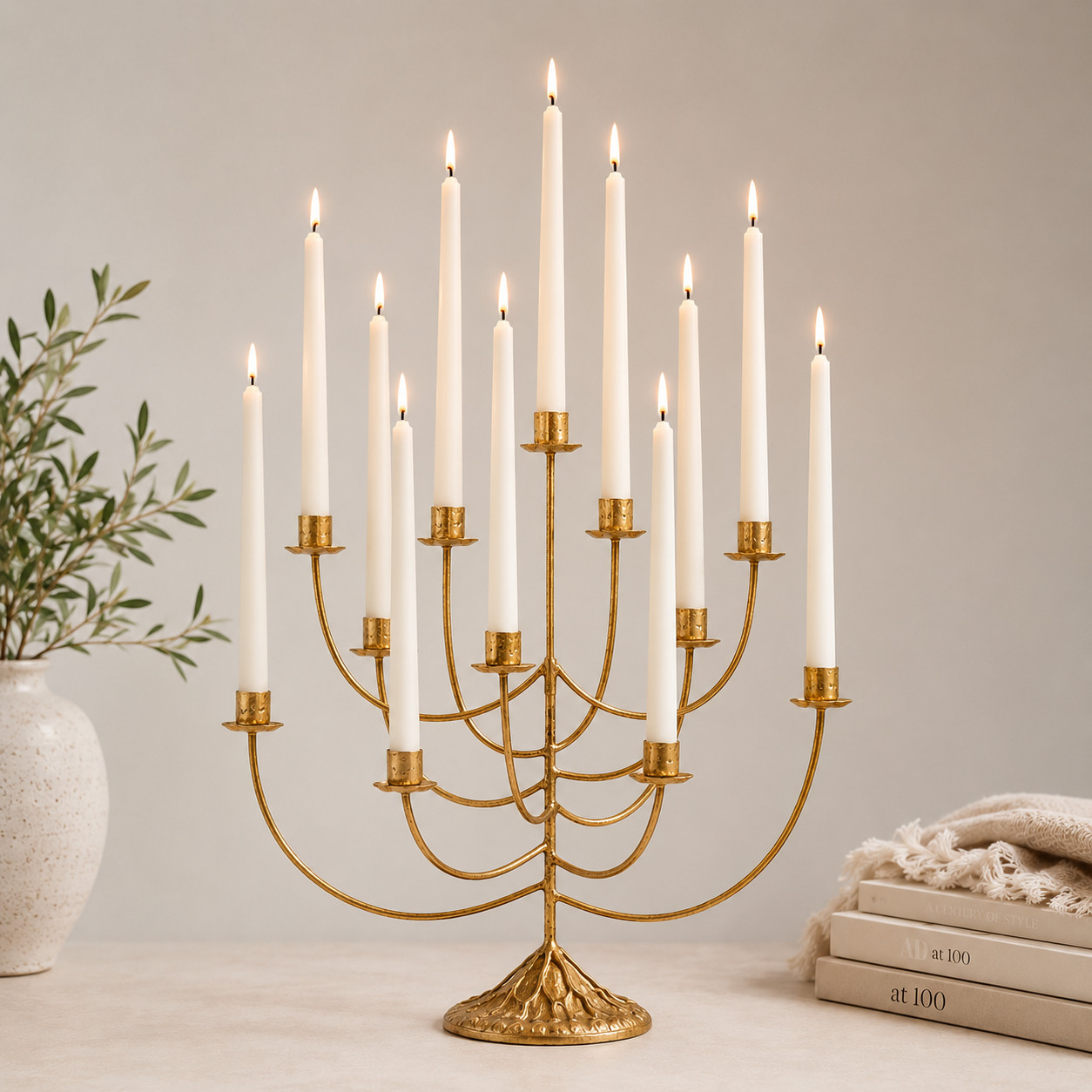 Anthropologie Willow 13-Light Iron Candelabra | BHLDN Gold Taper Candle Holder