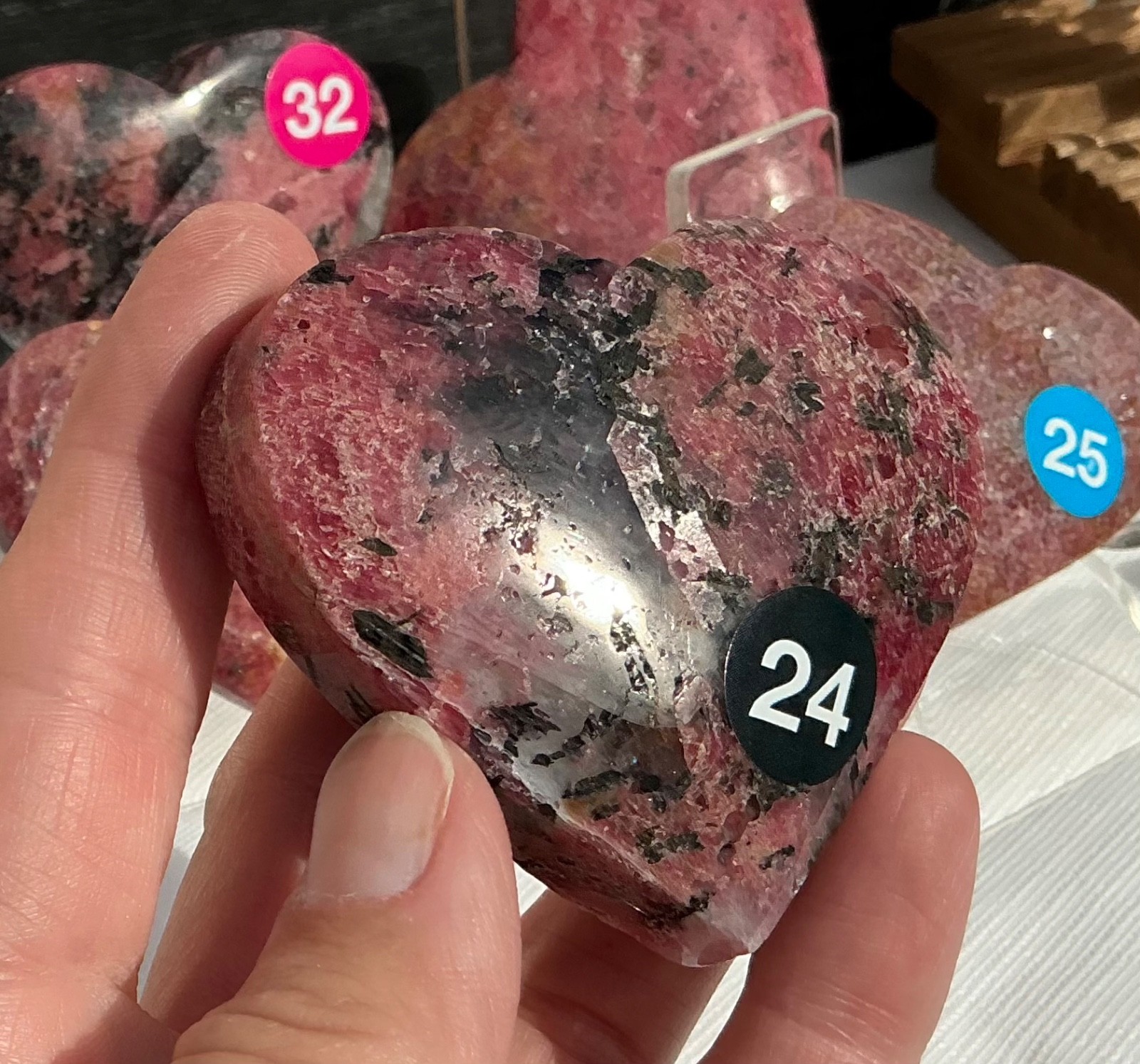 10 Beautiful Rhodonite Hearts (1pc) Healing Decor Reiki- Sold Individually