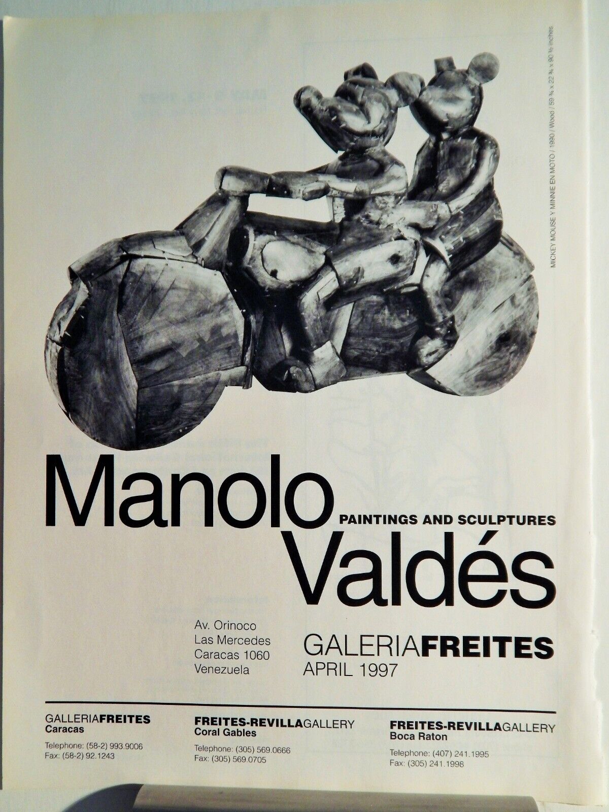 MANOLO VALDES ART PIECE VTG ORIG  1997 ADVERTISEMENT