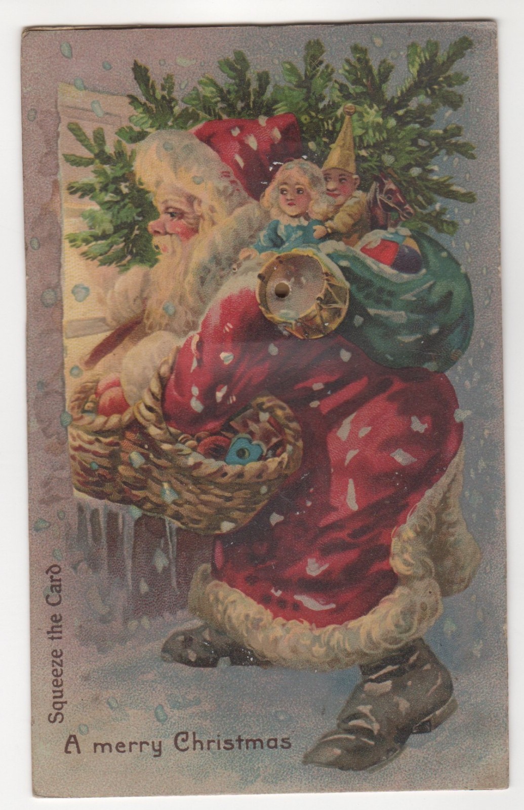 VERY NICE SQUEAKER SANTA POSTCARD CIRCA 1907