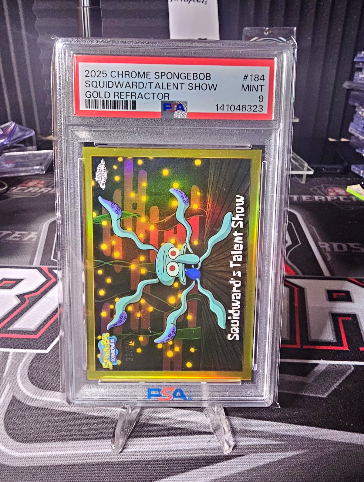 2025 Topps Chrome SpongeBob #184 Squidward\'s Talent Show Gold Refractor PSA 9