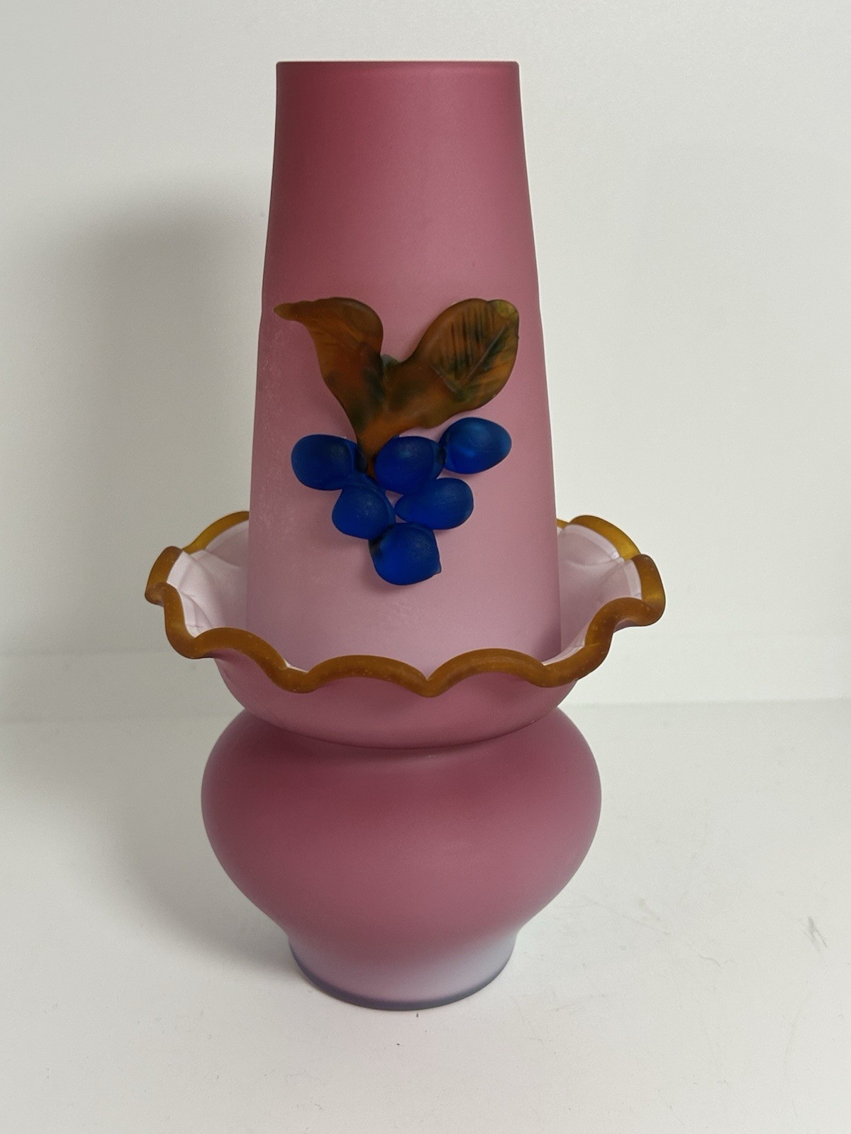 HTF MCM Italian Murano Peach Blow Fairy Lamp Applied Fruit