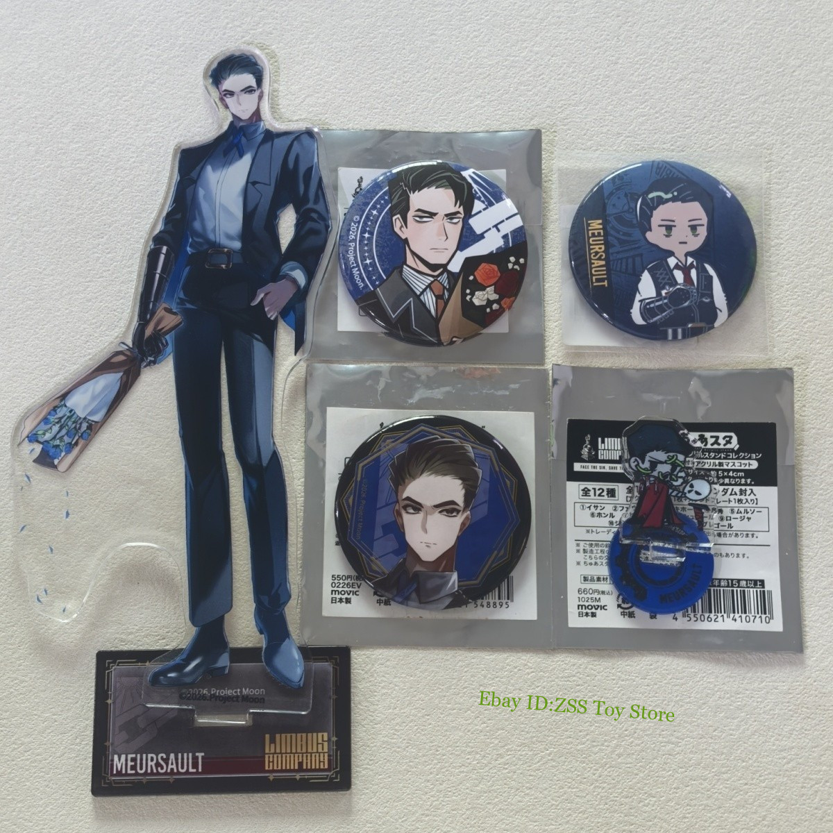 5Pcs Limbus Company Meursault Acrylic Stand Figure Model & Badge Set