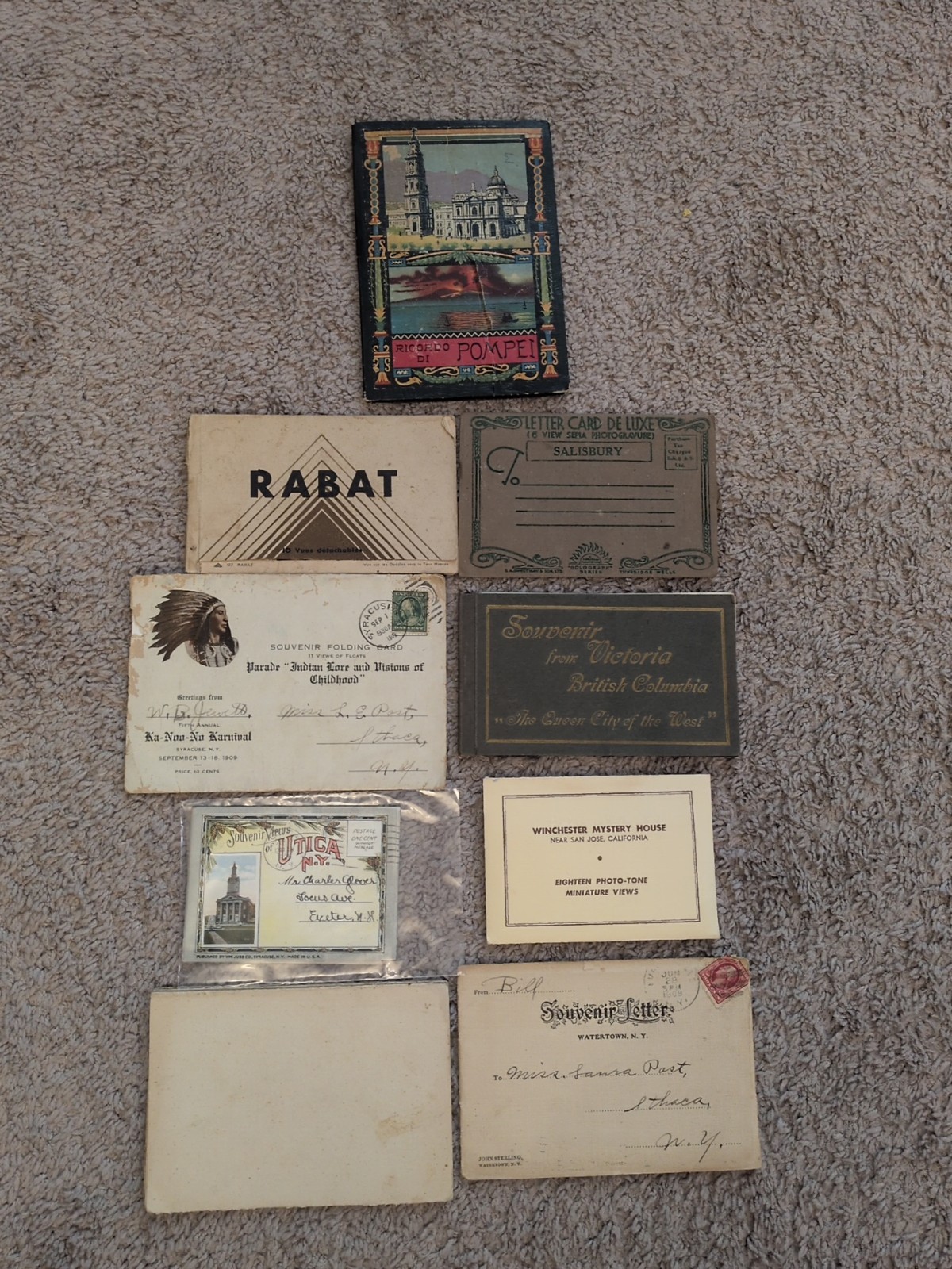 Lot 9 Antique Souvenir Book Letters Postcards Miniature Photos Pompei NY Morocco