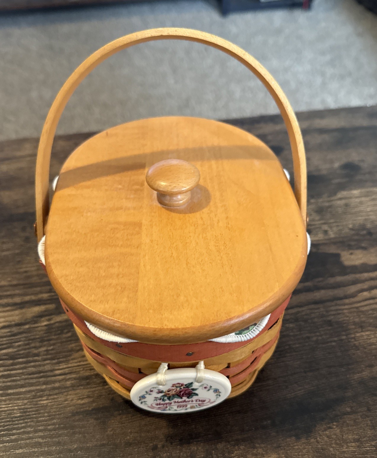 Longaberger Happy Mothers Day Tea For Two Basket With Lid & Liner 1999 Nice