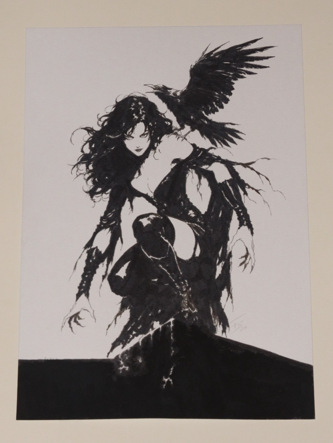 La Dama del Cuervo - Original Gothic Ink Drawing - Signed A4 Artwork