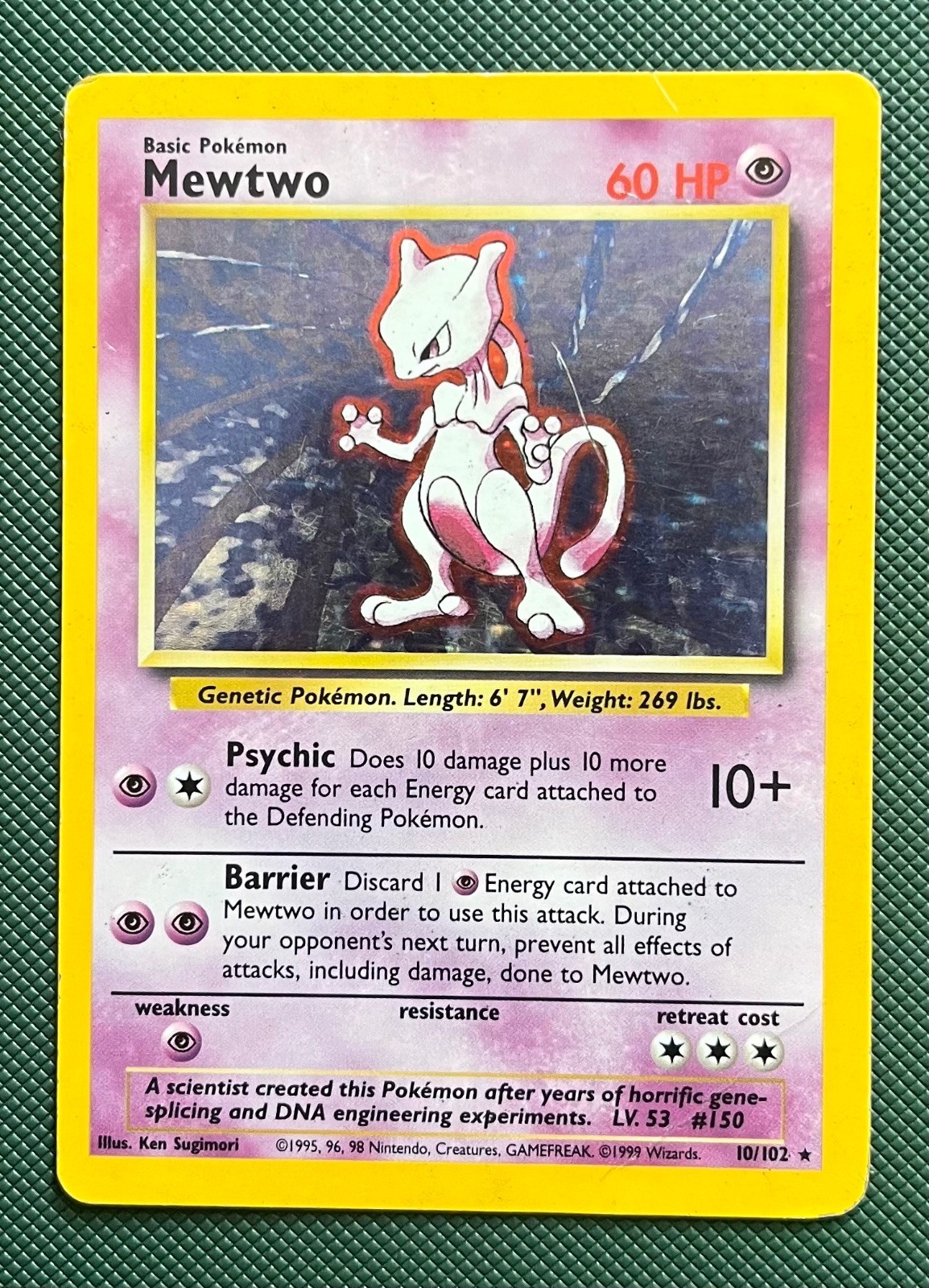 Mewtwo 10/102 Holo Pokemon Base Set Unlimited Heavily Played