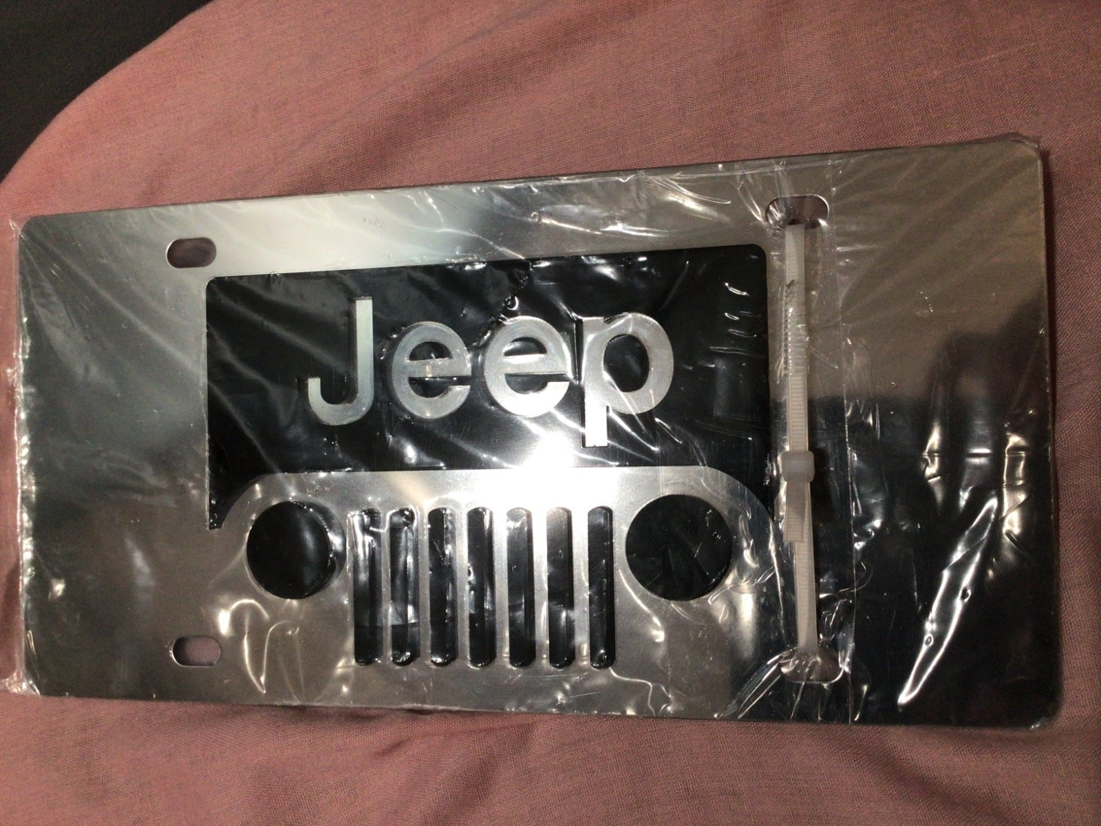 Authentic New JEEP Love Grill Logo License Plate Silver/Black Raised Letters