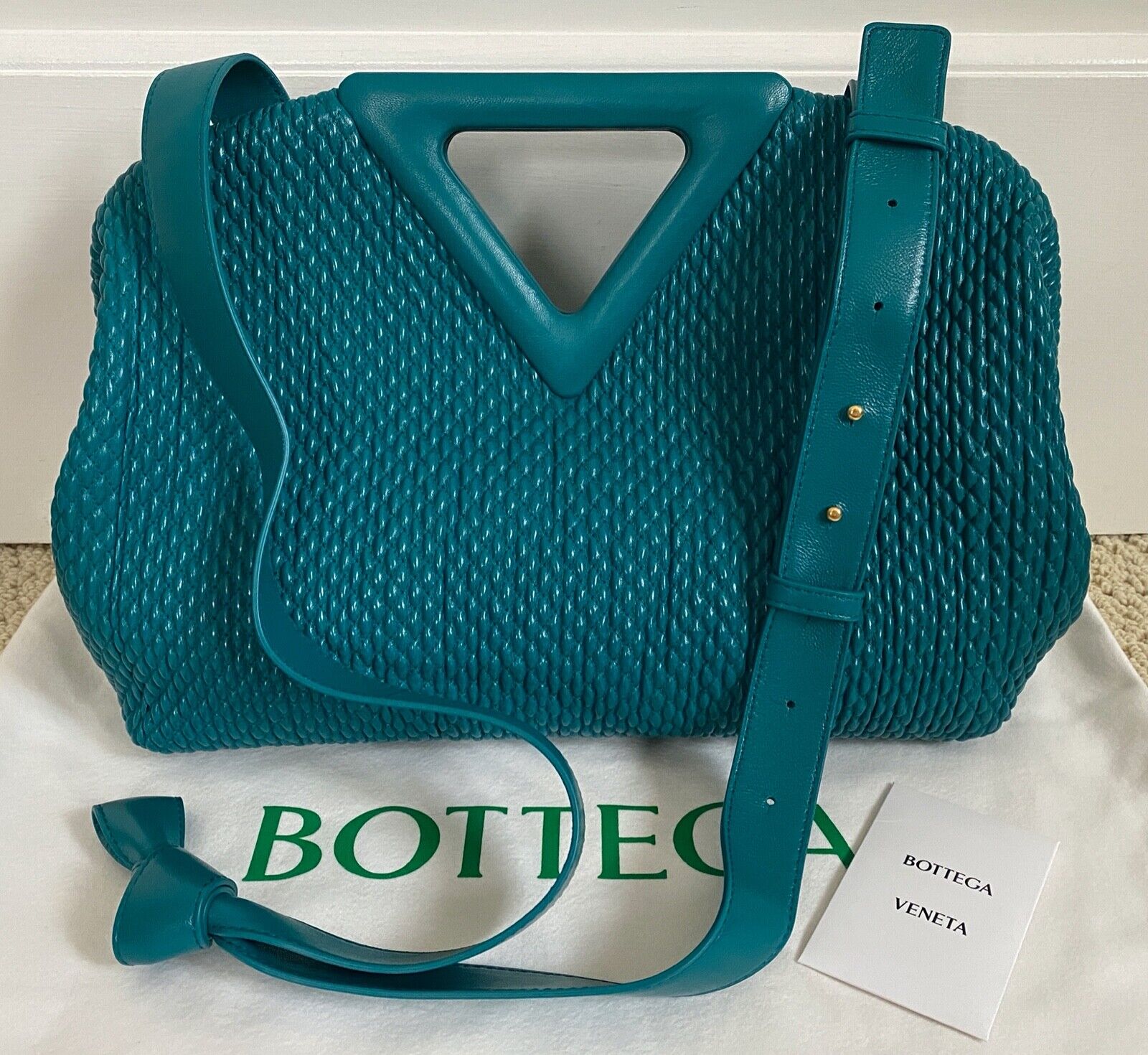 Bottega Veneta Point Triangle Mallard Quilt Top Handle Pouch Shoulder Bag $4500