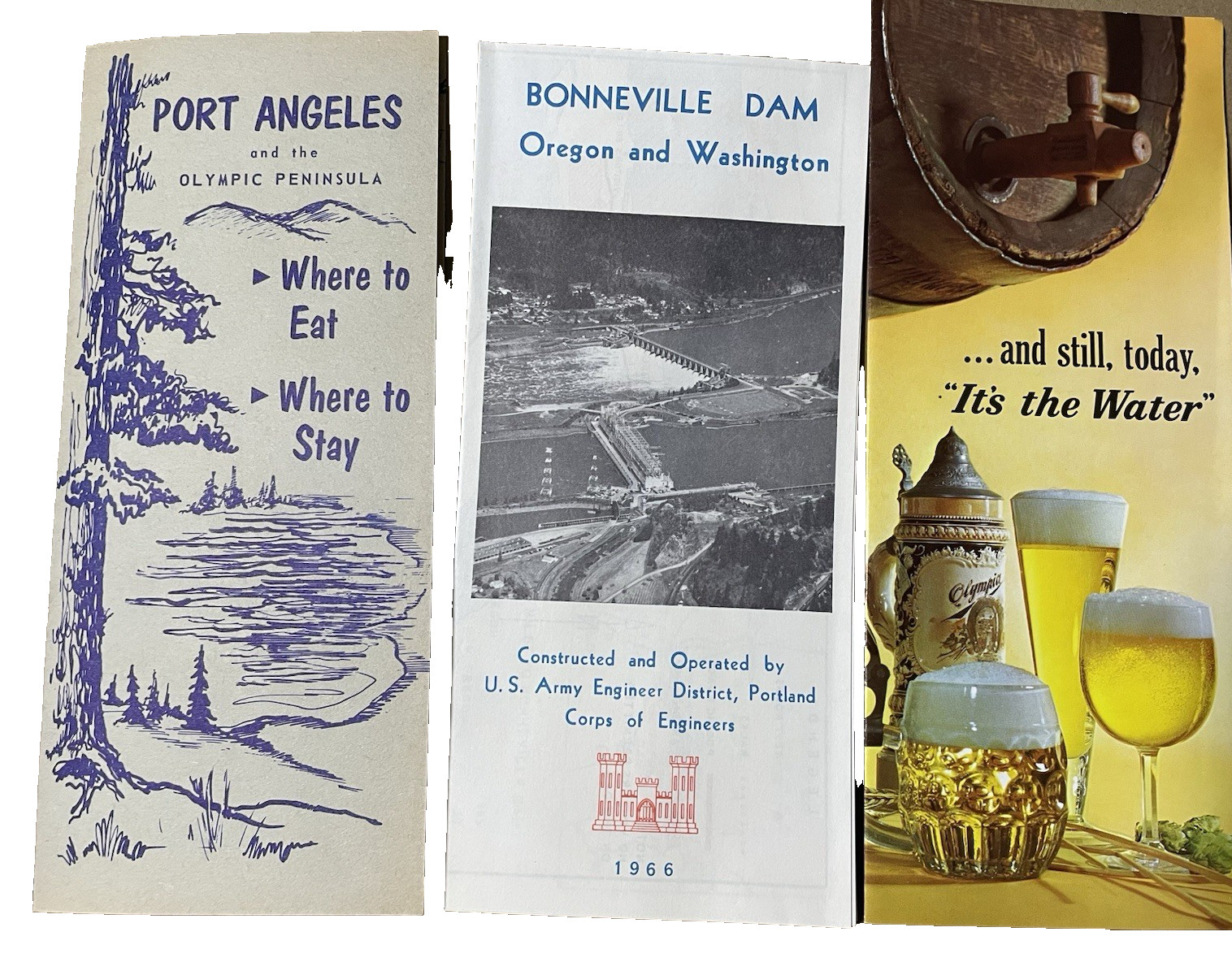 Vtg Oregon Washington brochures 1966 Bonneville Dam Olympia Beer Port Angeles