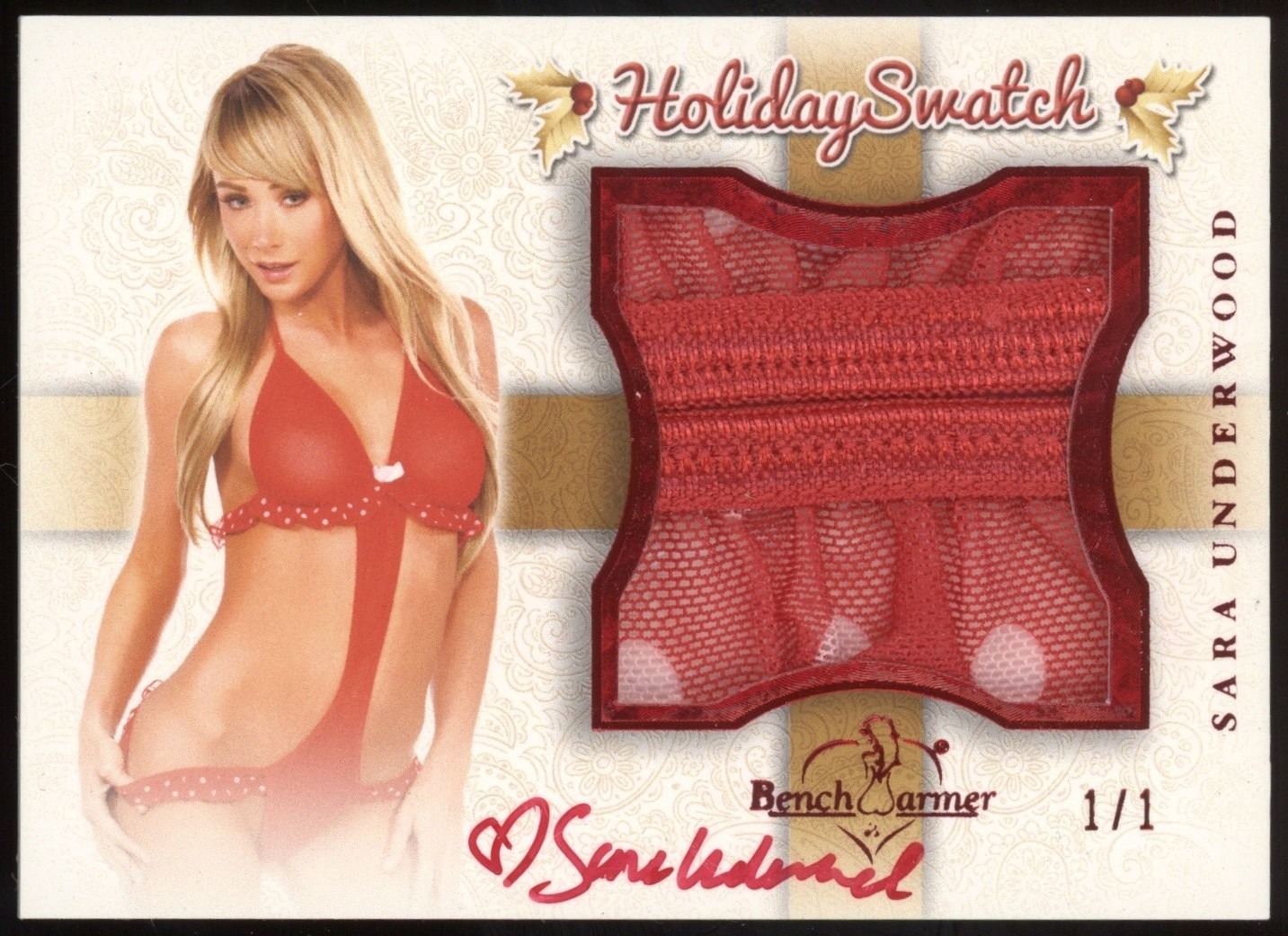 2012 Benchwarmer Holiday Sara Underwood Autographed Signed Lingerie Swatch #1/1