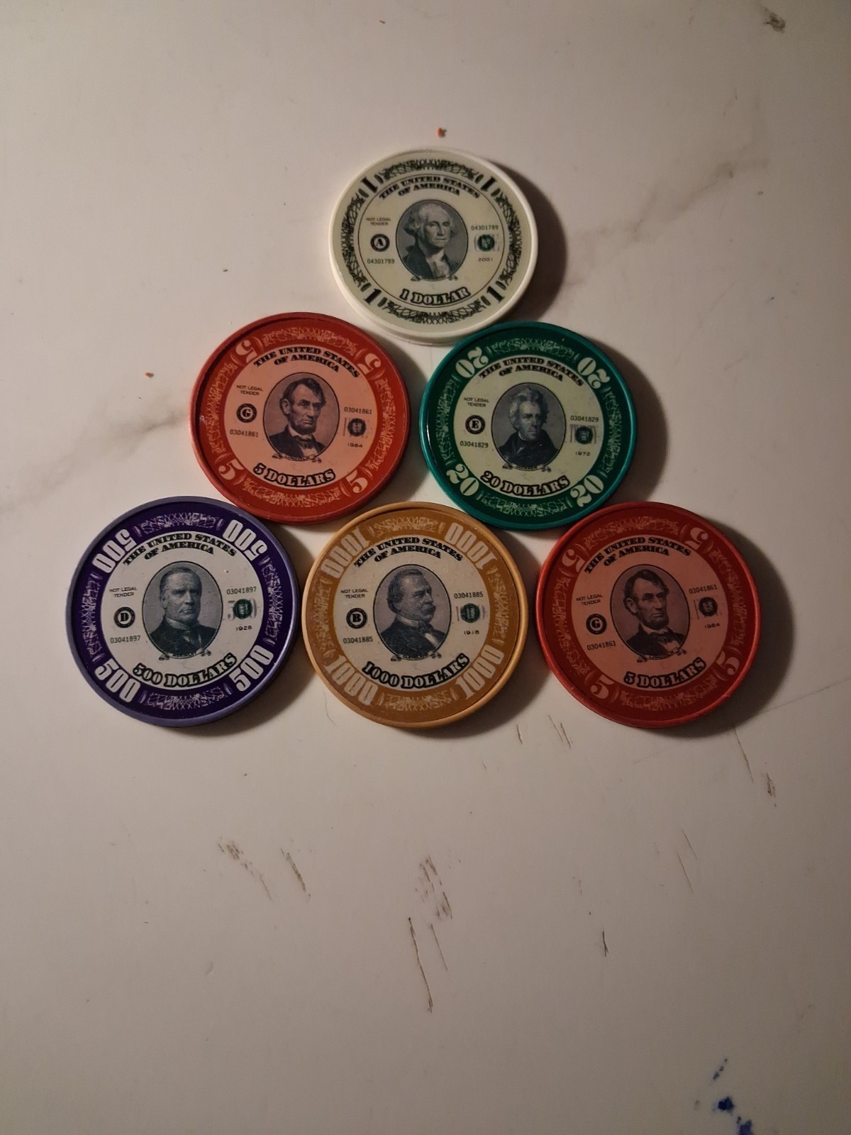 SLING'S 🪙RARE Lot Of 6 Greenbacks American Currency Themed Casino Poker Chips