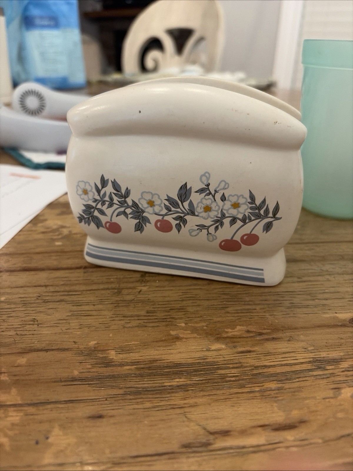vintage 1987 mount clemens pottery daisy and cherry napkin holder vintage 1987 mount clemens pottery daisy and cherry napkin holder